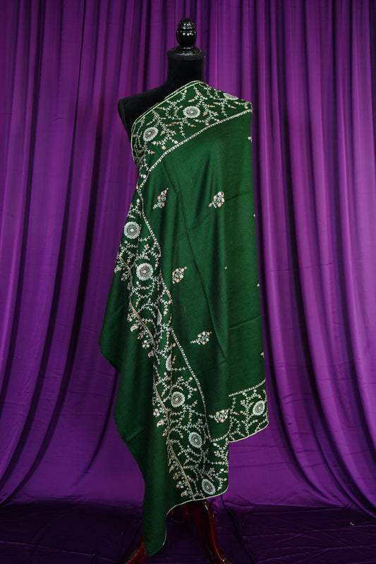 sacramento green GI butis embroidery pashmina shawl 9678