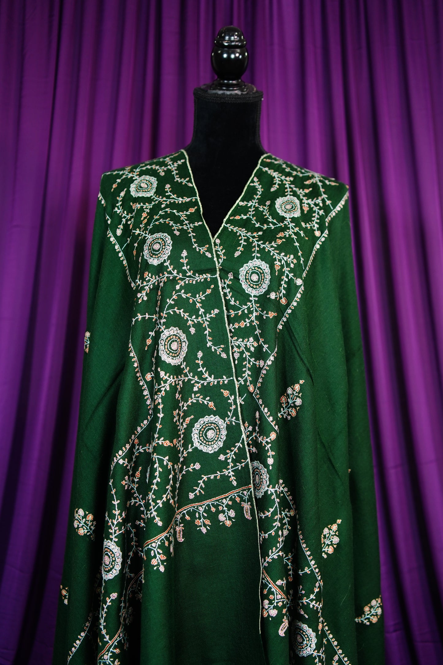 sacramento green GI butis embroidery pashmina shawl 9678