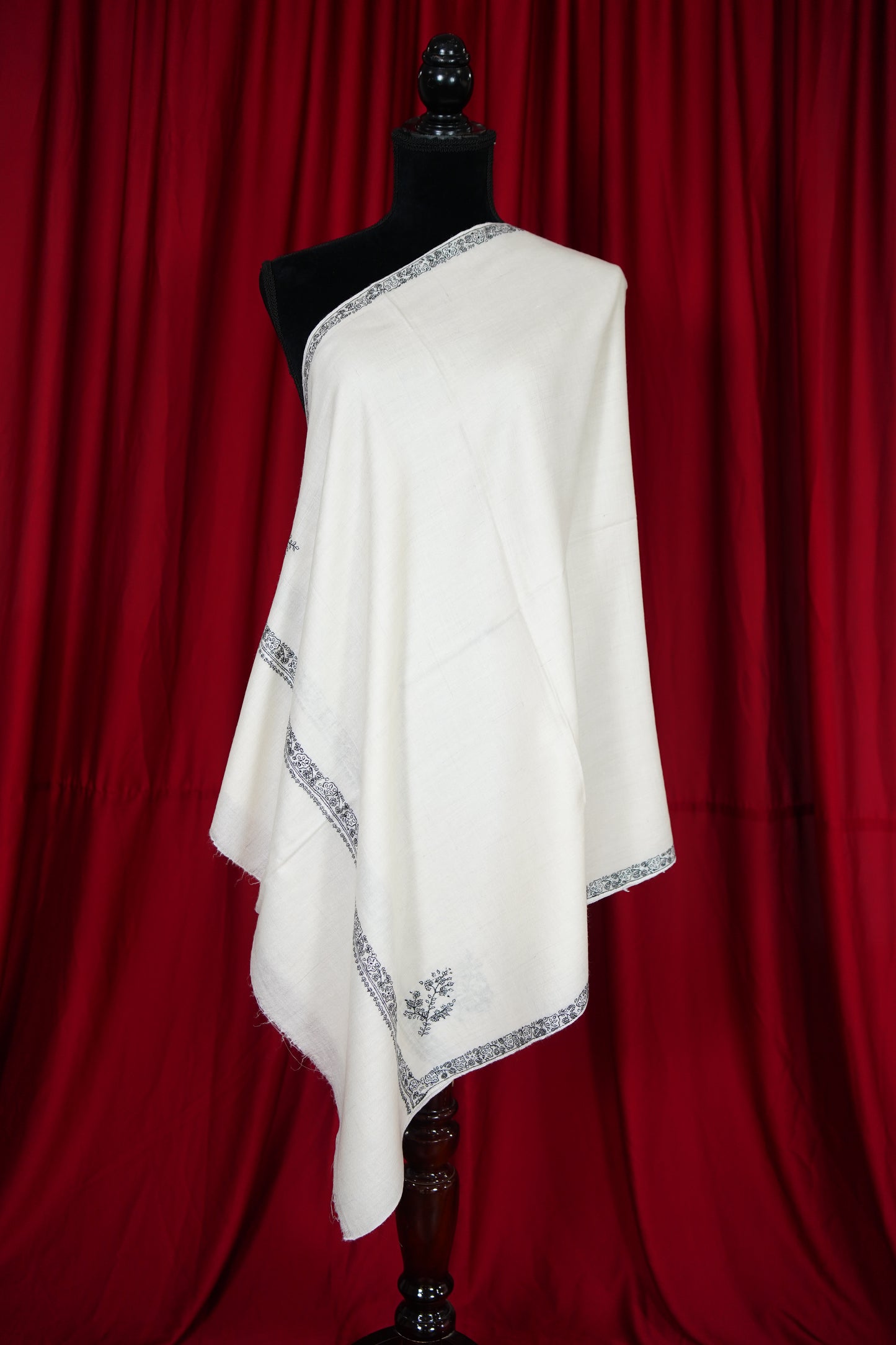 pure white GI embroidery pashmina stole 9679