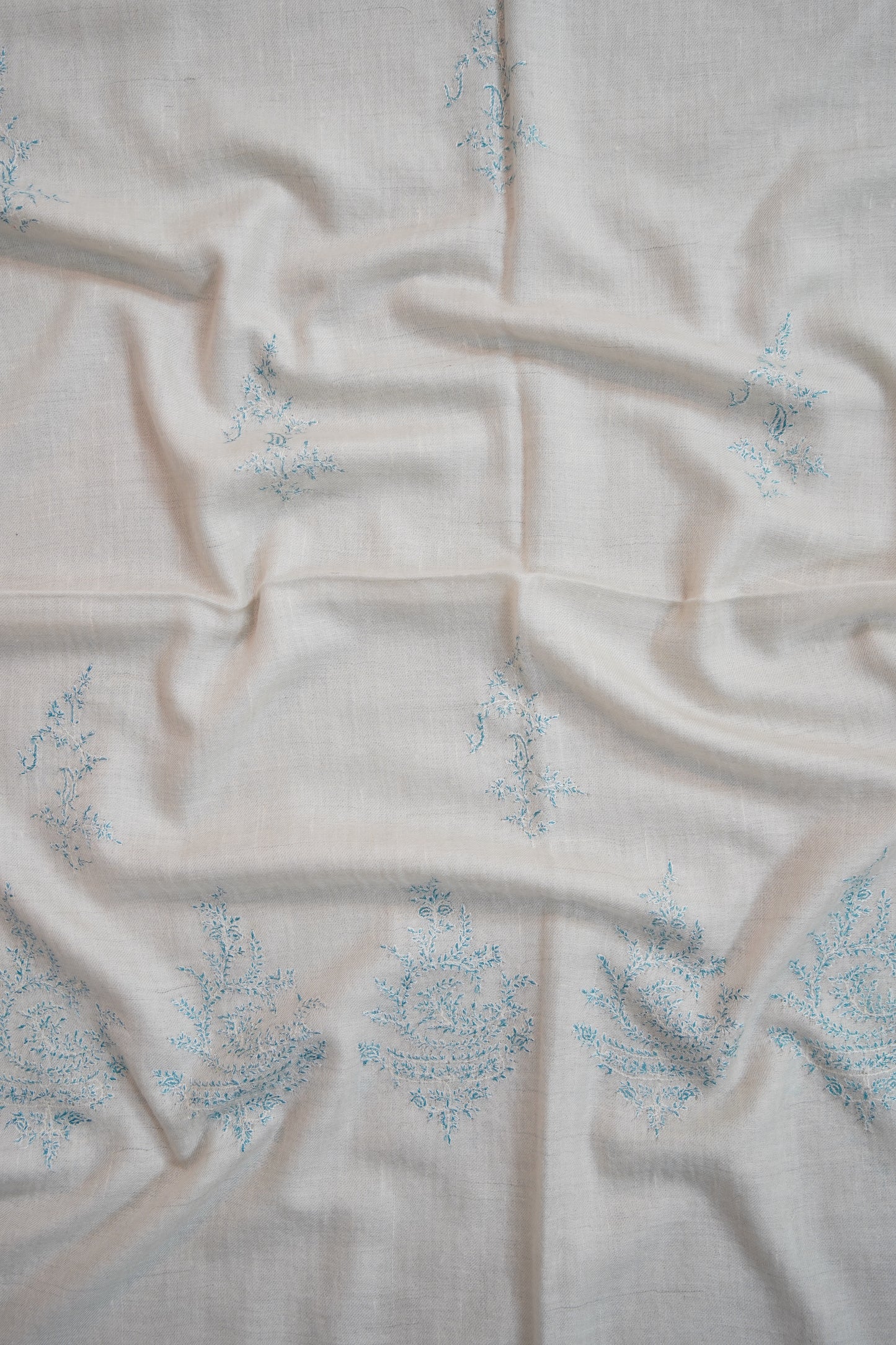 white butis GI embroidery pashmina stole 9680