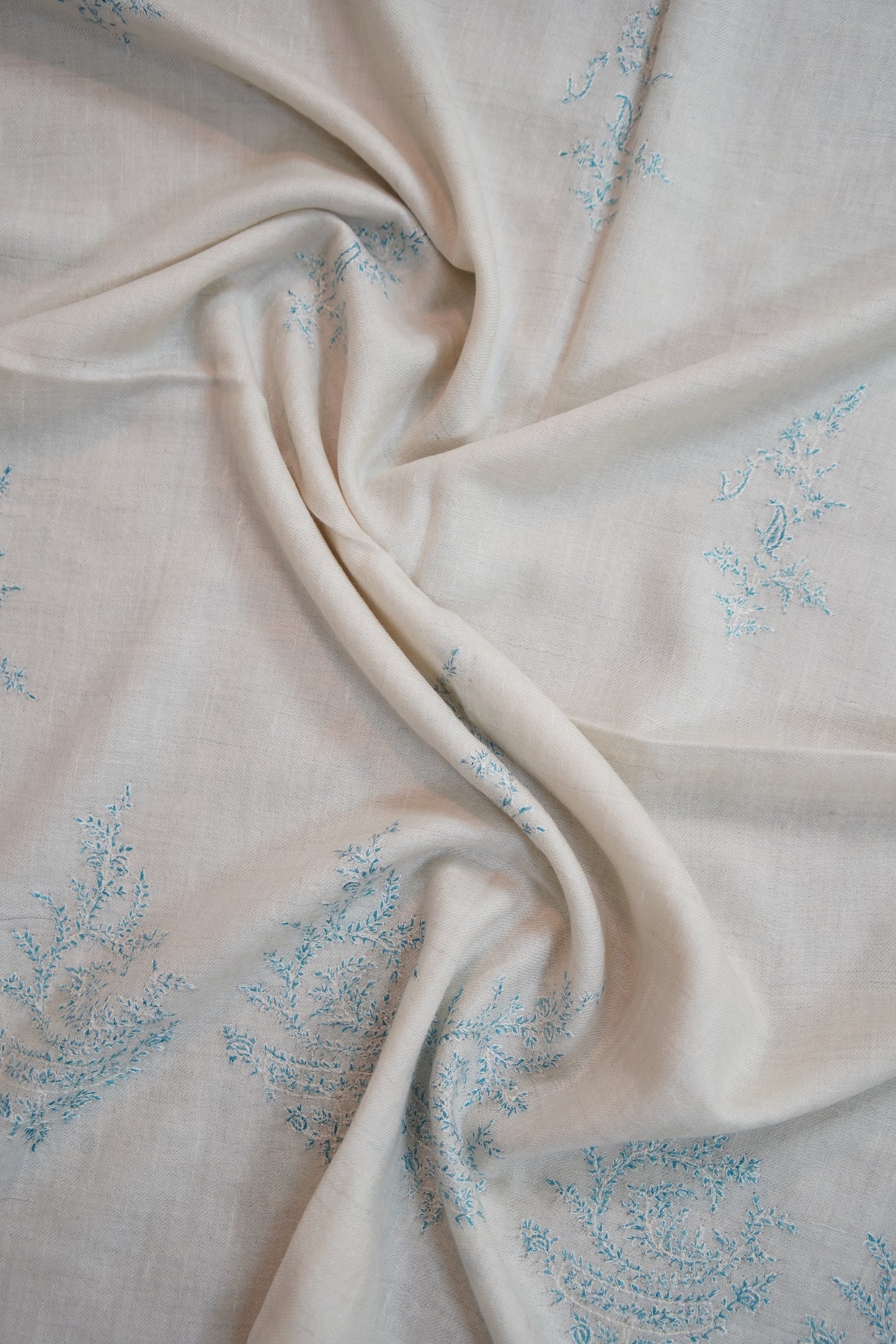 white butis GI embroidery pashmina stole 9680