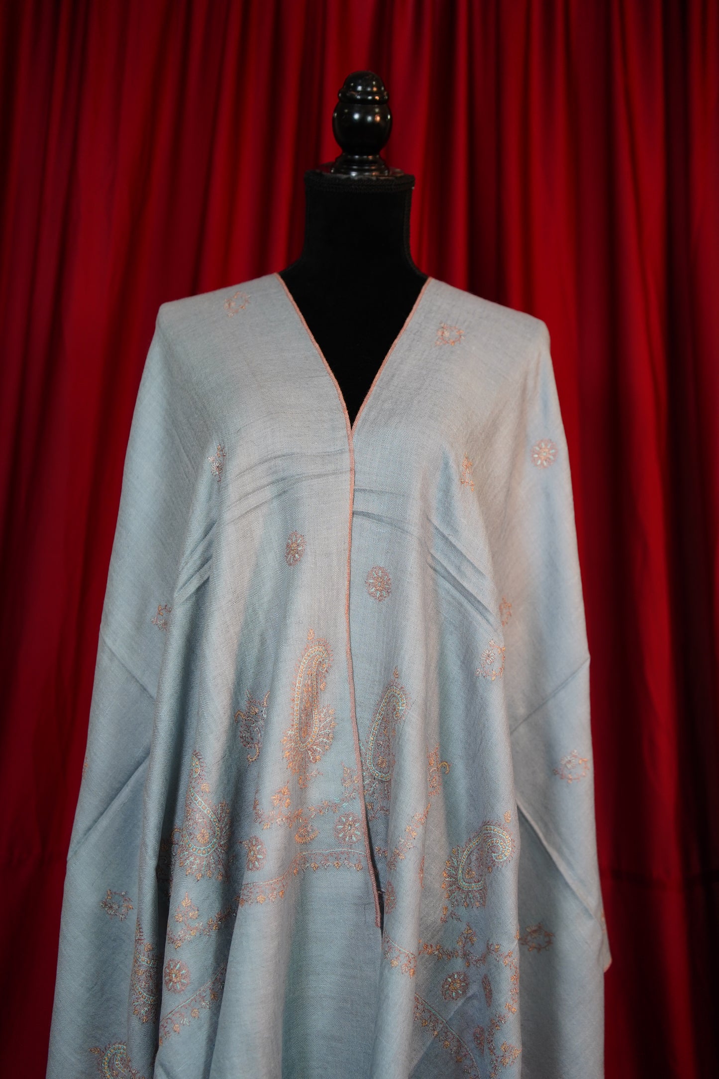 ice blue butis GI embroidery pashmina stole 9681