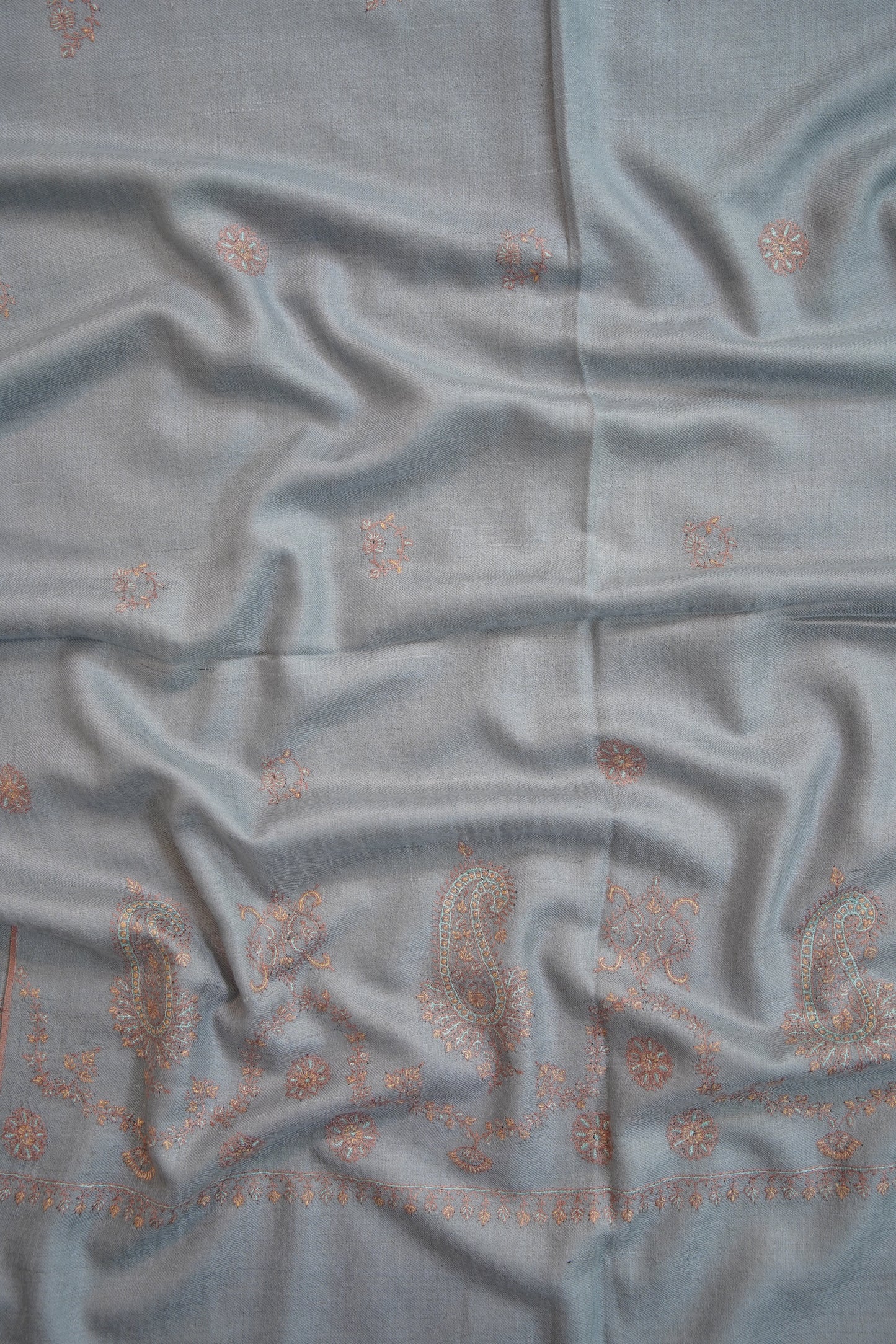 ice blue butis GI embroidery pashmina stole 9681