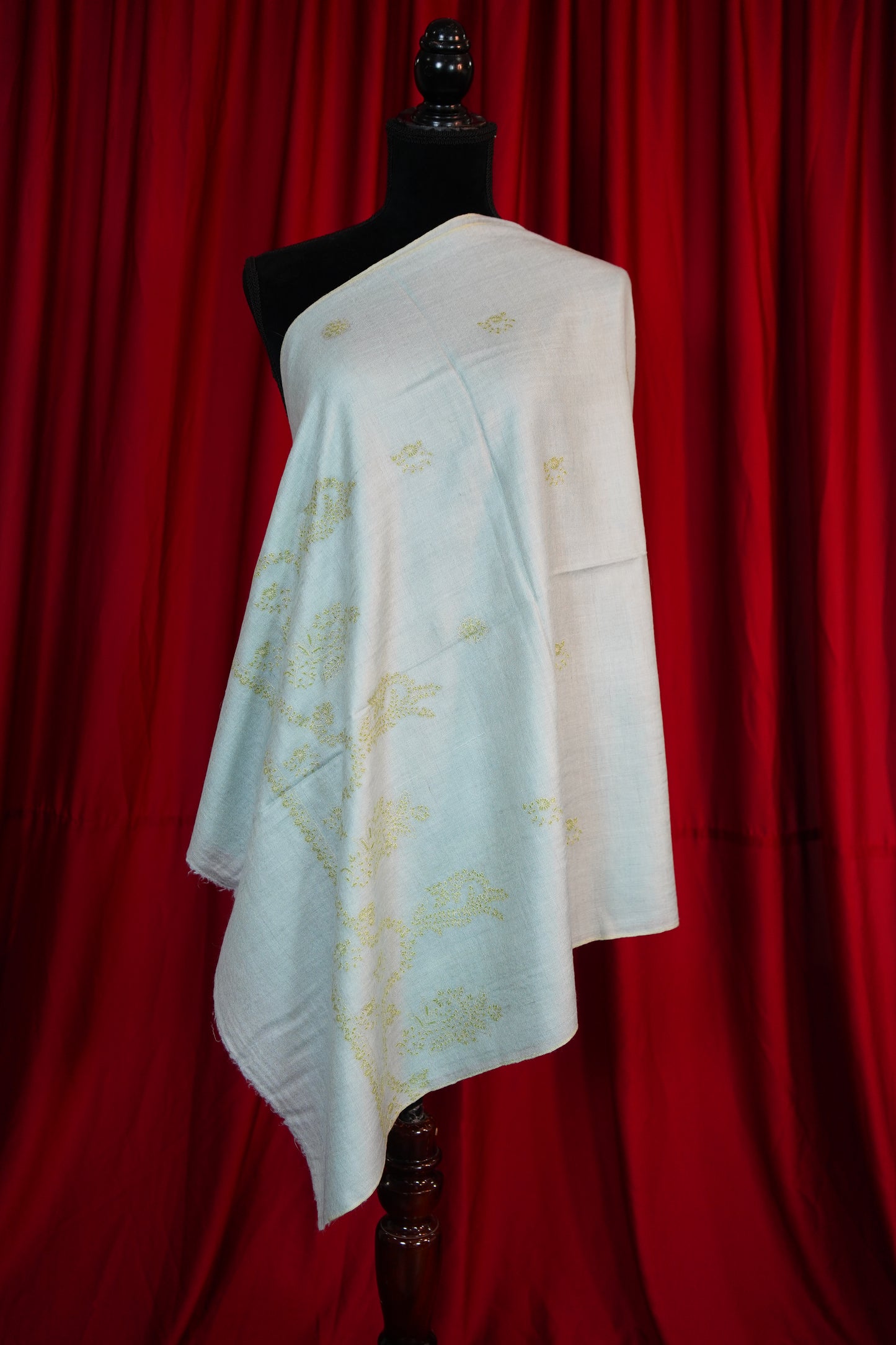 ice blue butis GI embroidery pashmina stole 9682