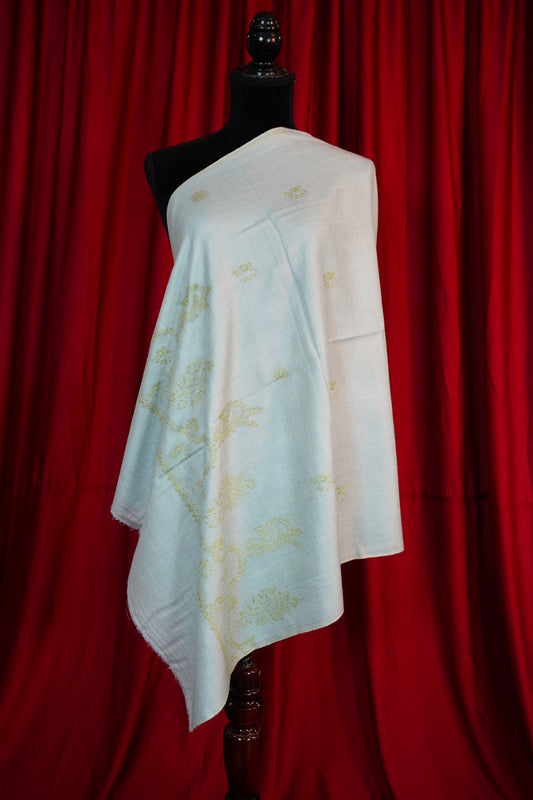 ice blue butis GI embroidery pashmina stole 9682