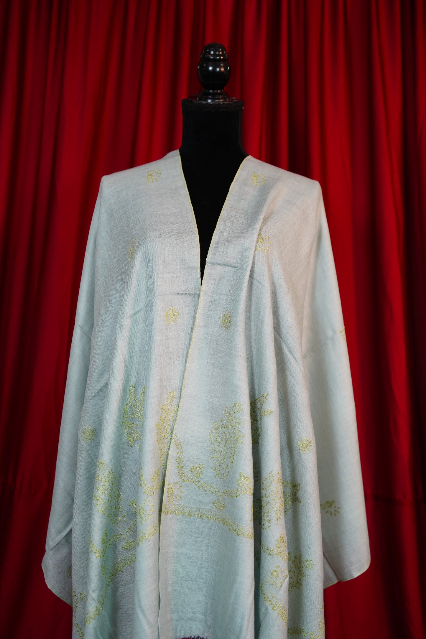 ice blue butis GI embroidery pashmina stole 9682