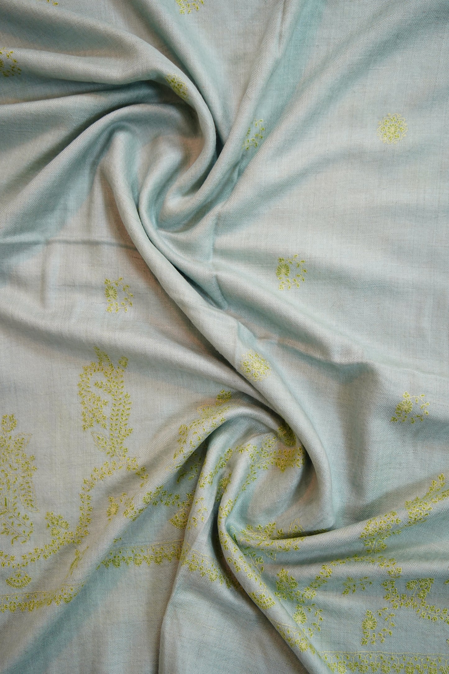ice blue butis GI embroidery pashmina stole 9682