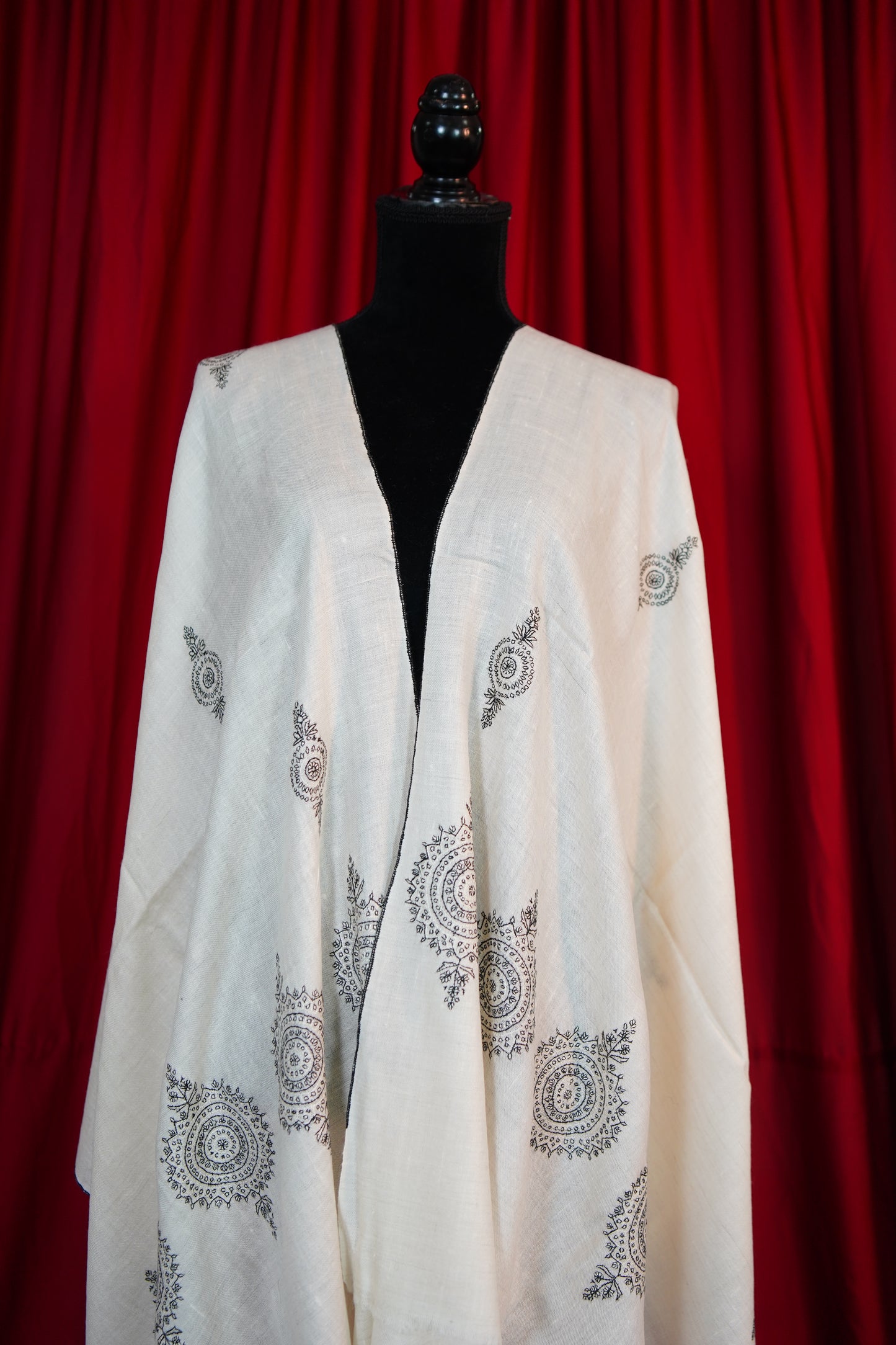 pure white GI embroidery pashmina stole 9683