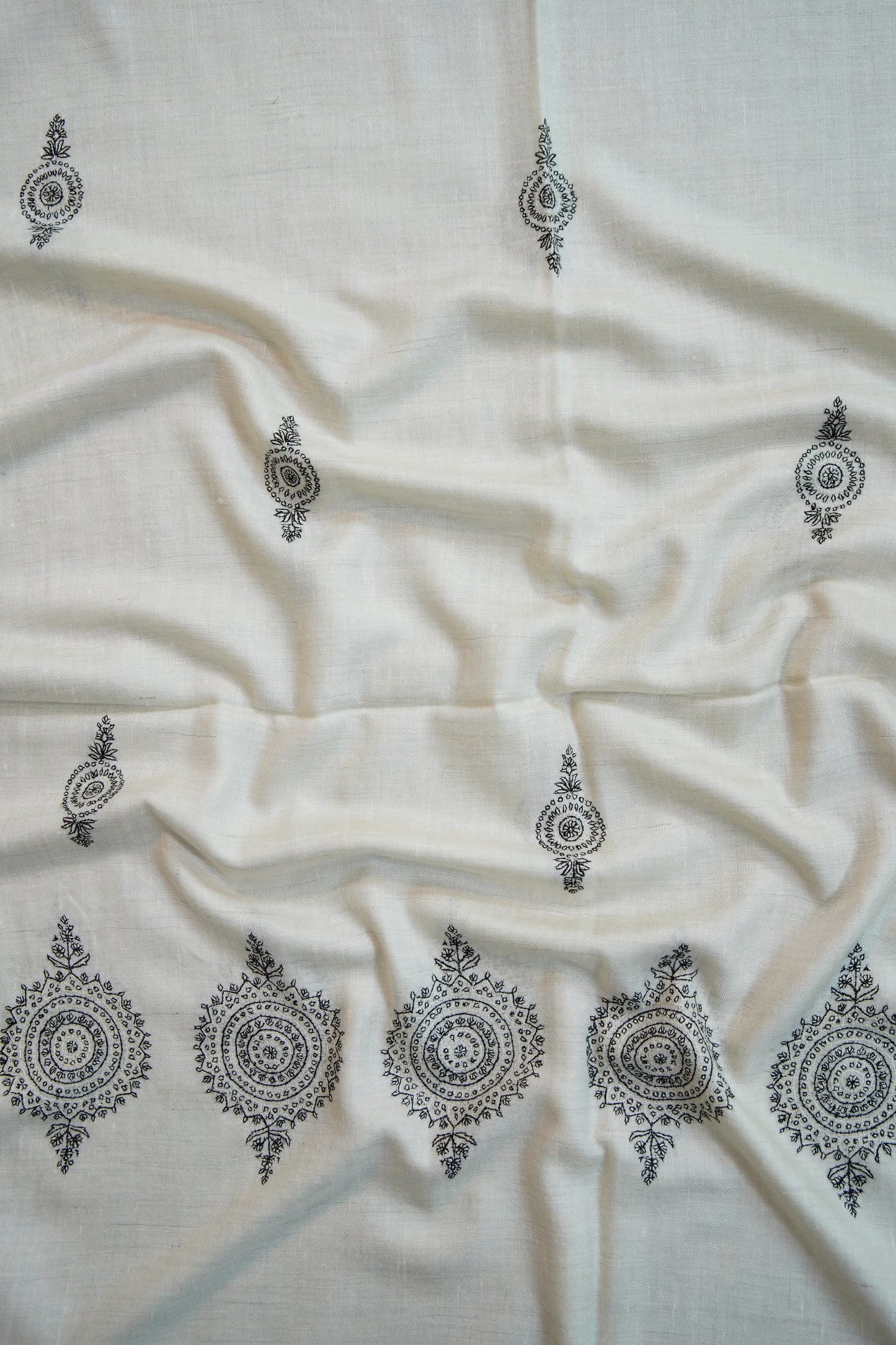 pure white GI embroidery pashmina stole 9683