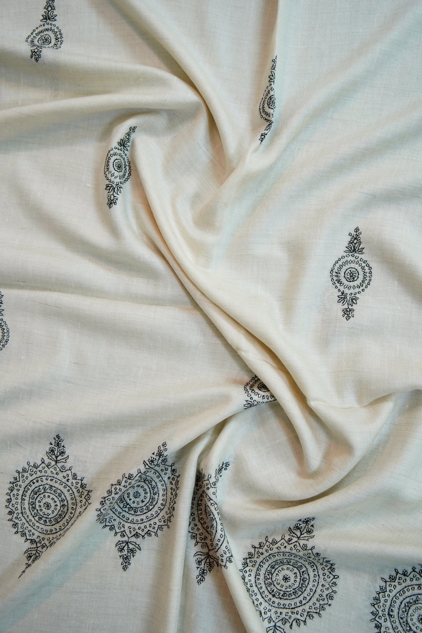 pure white GI embroidery pashmina stole 9683
