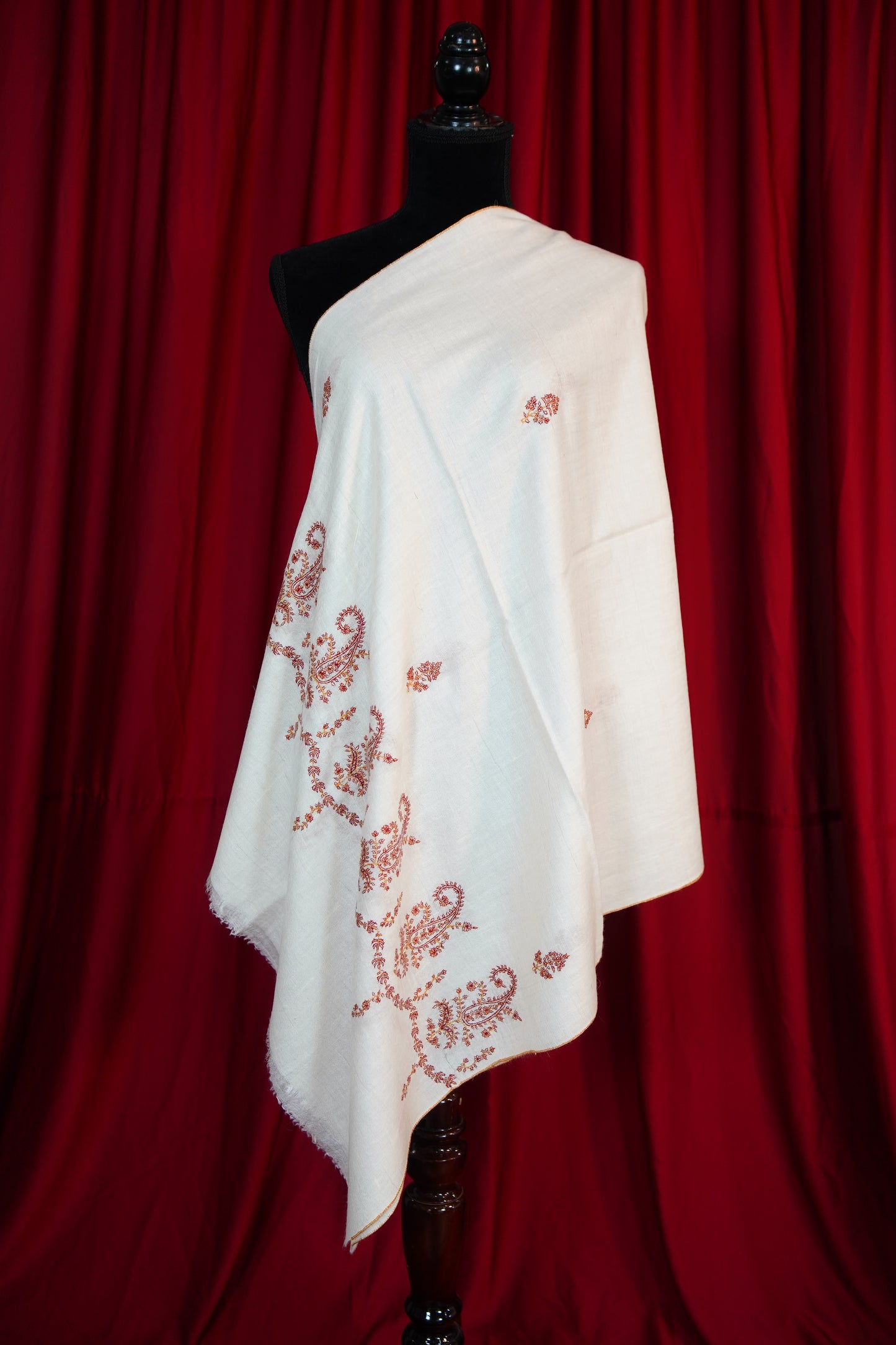 snow white GI embroidery pashmina stole 9684