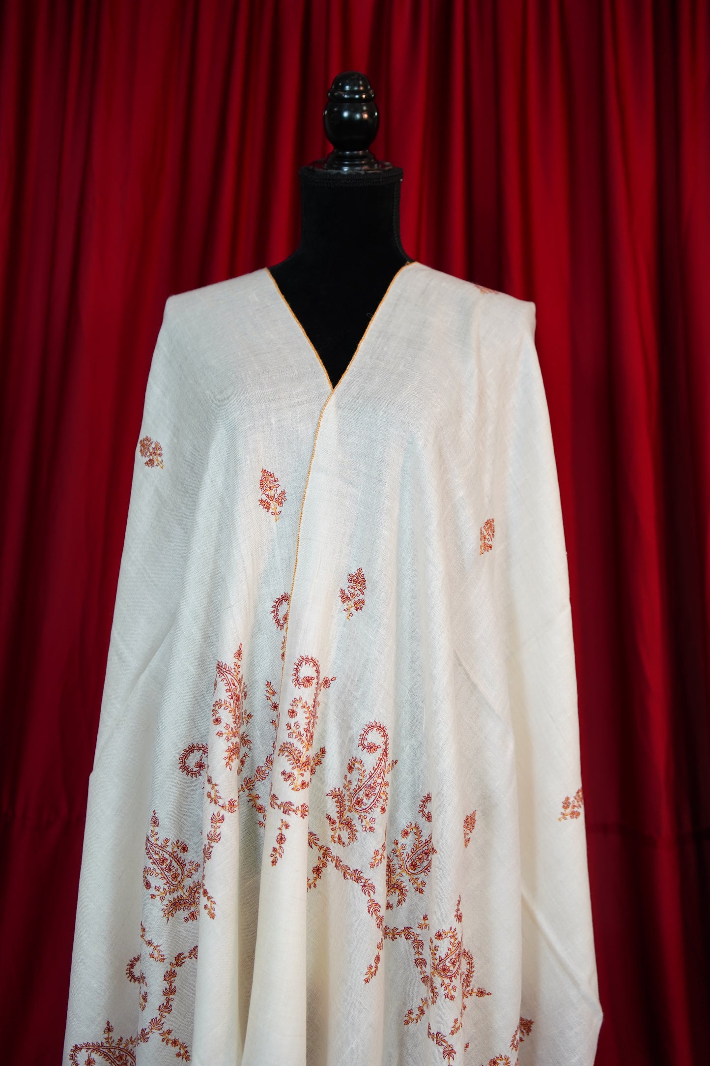 snow white GI embroidery pashmina stole 9684