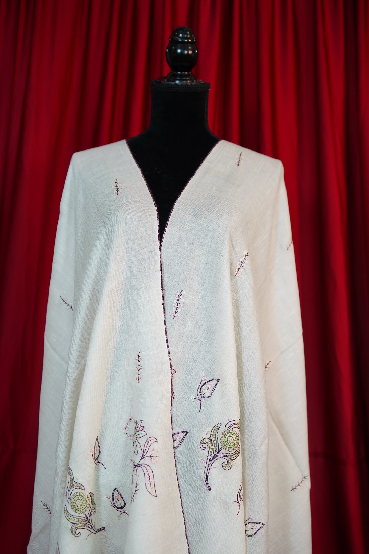 white GI embroidery pashmina stole 9685