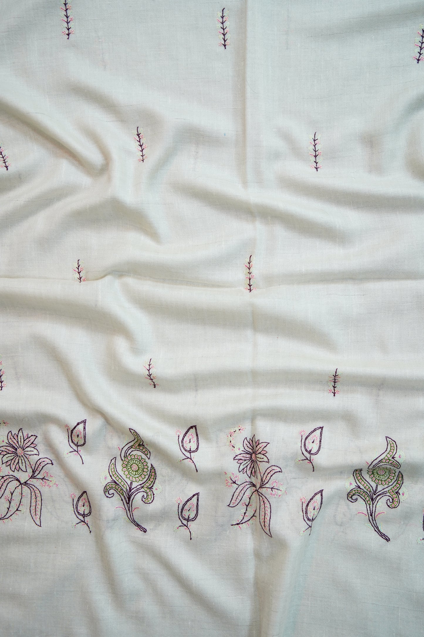 white GI embroidery pashmina stole 9685
