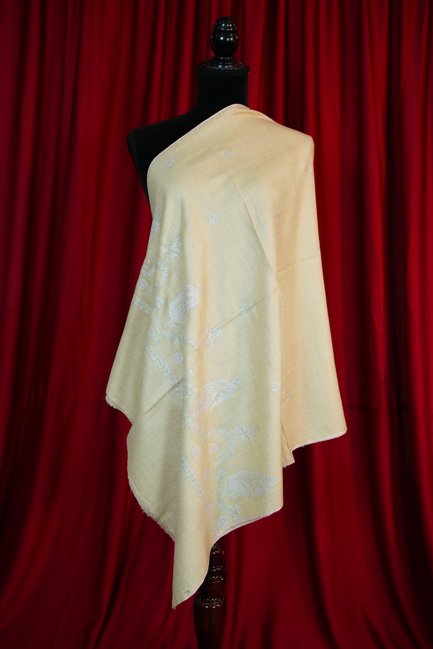 cream butis GI embroidery pashmina stole 9686