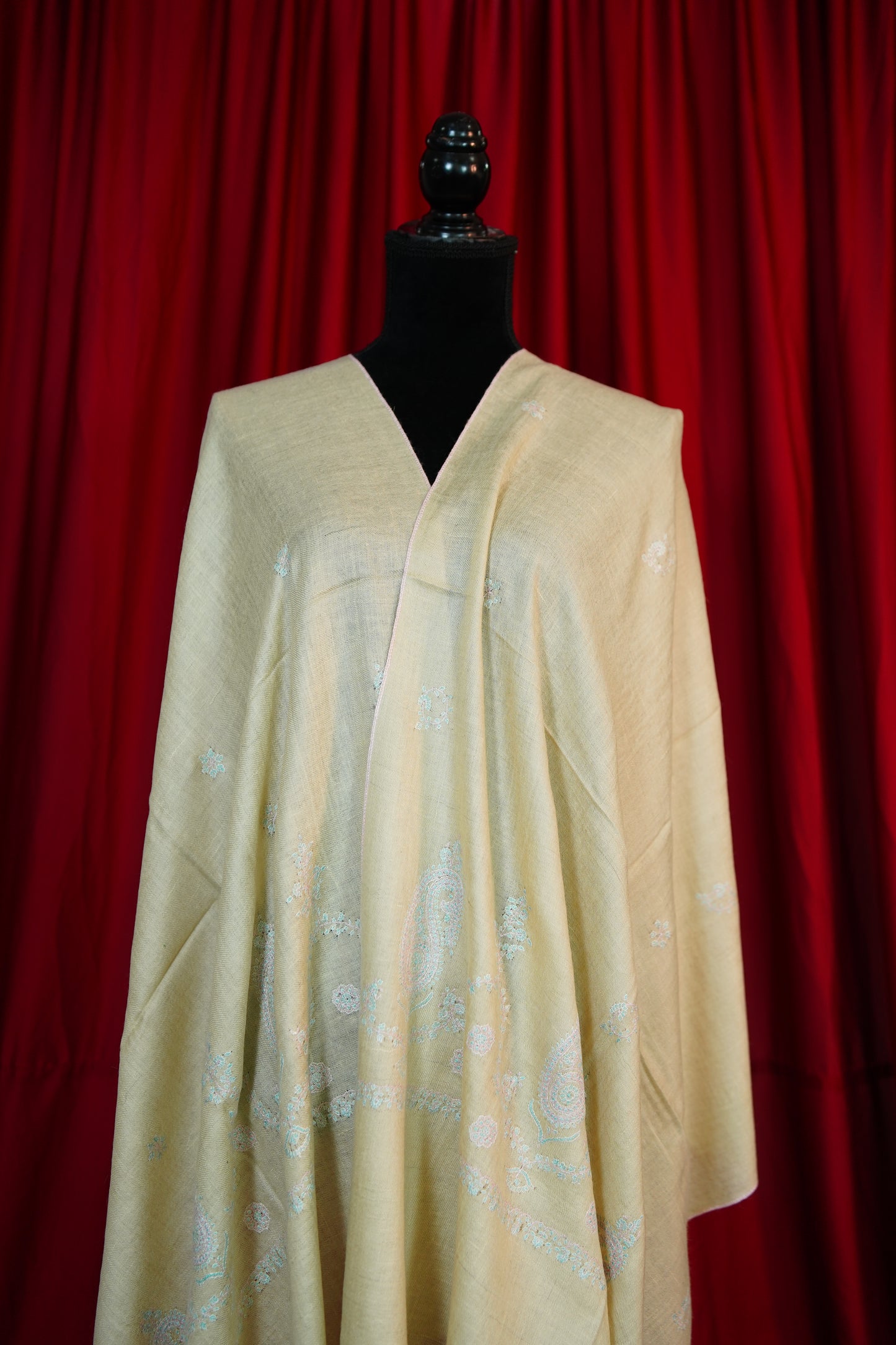 cream butis GI embroidery pashmina stole 9686