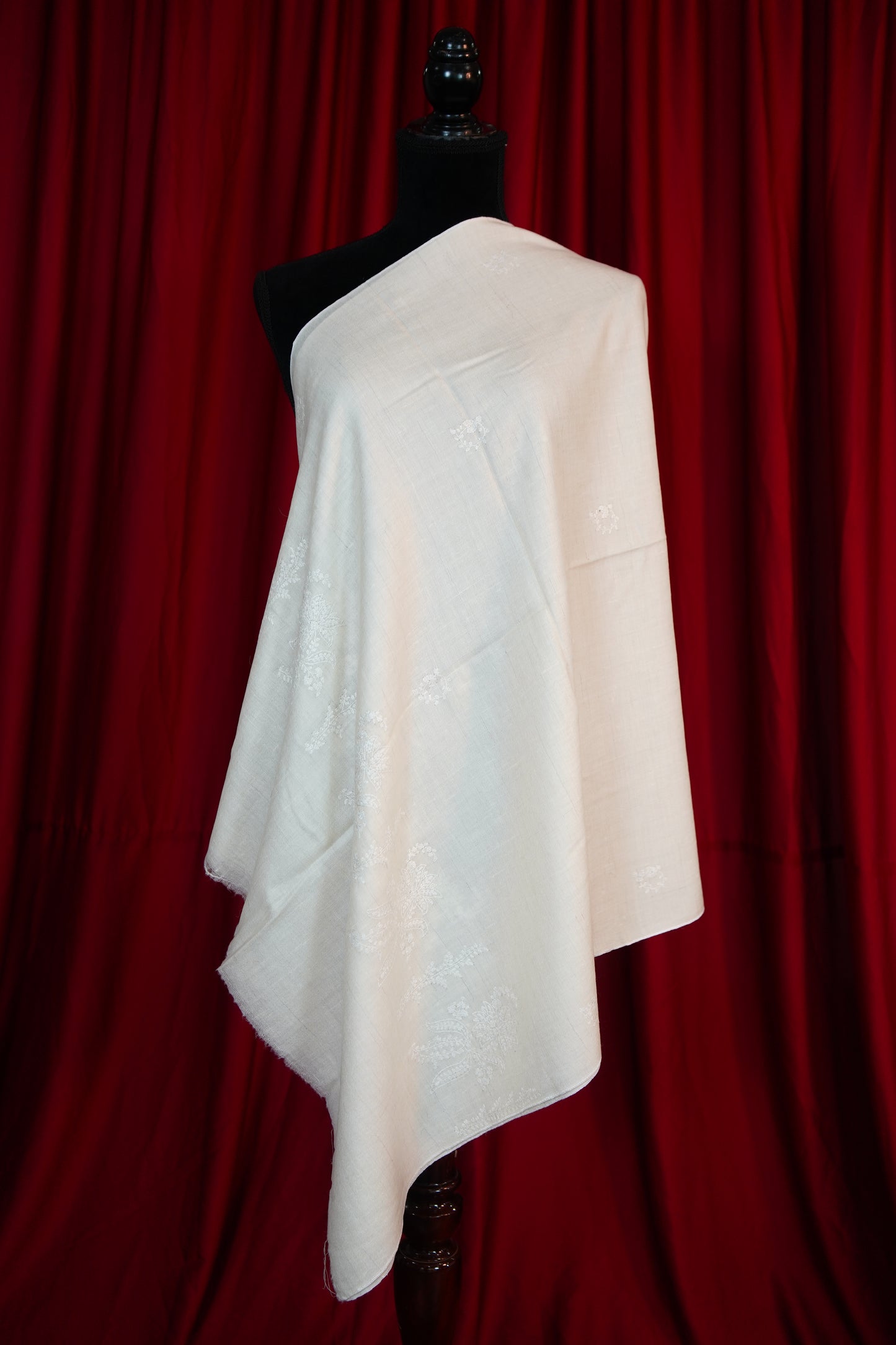 white on white GI embroidery pashmina stole 9687