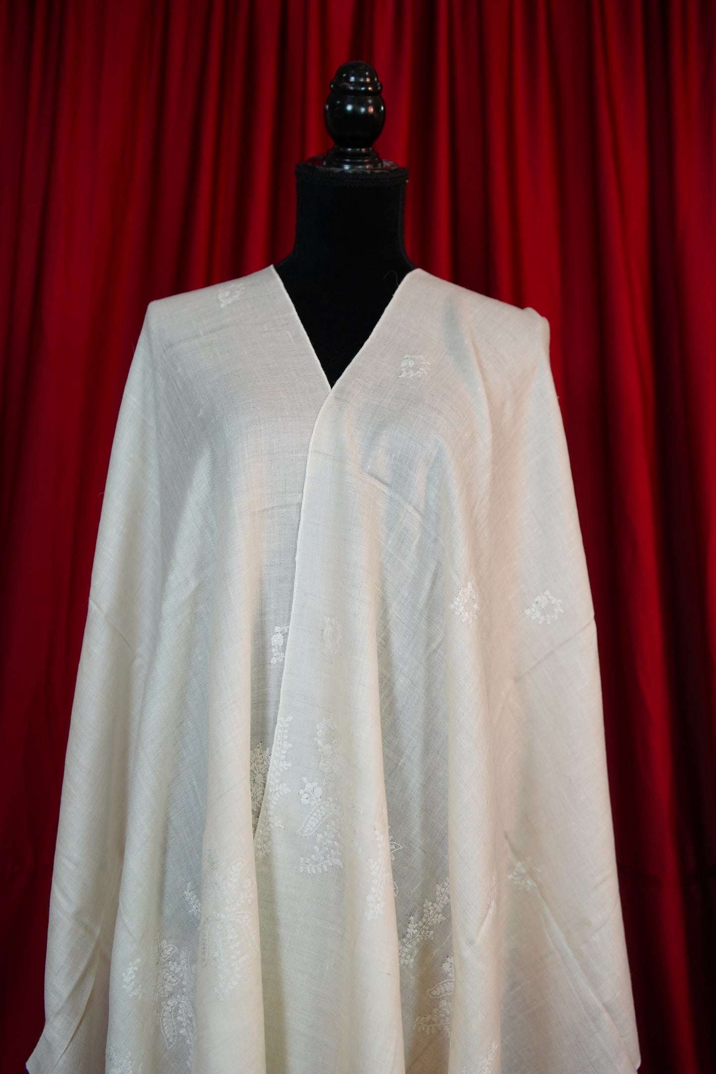 white on white GI embroidery pashmina stole 9687