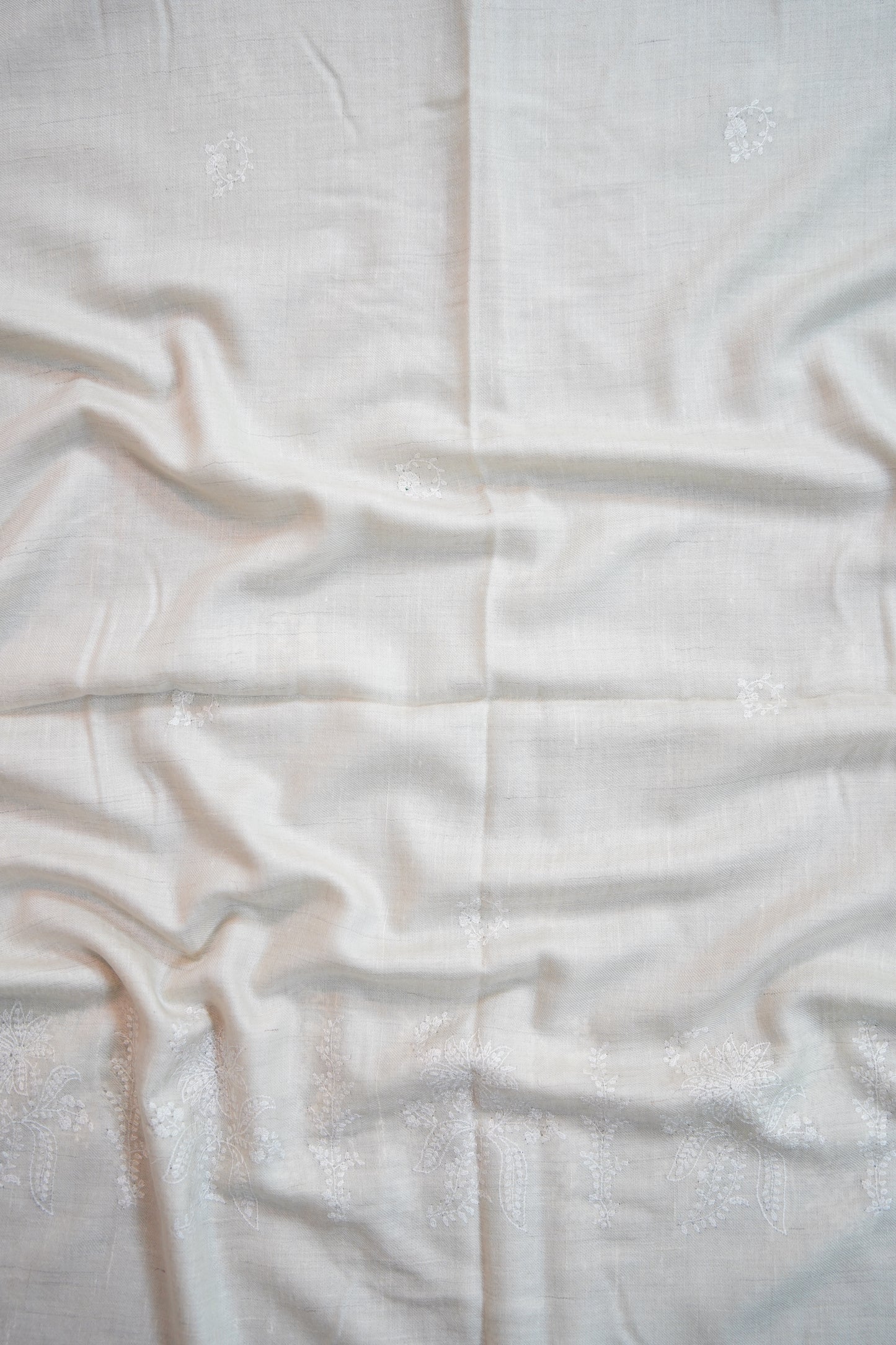 white on white GI embroidery pashmina stole 9687
