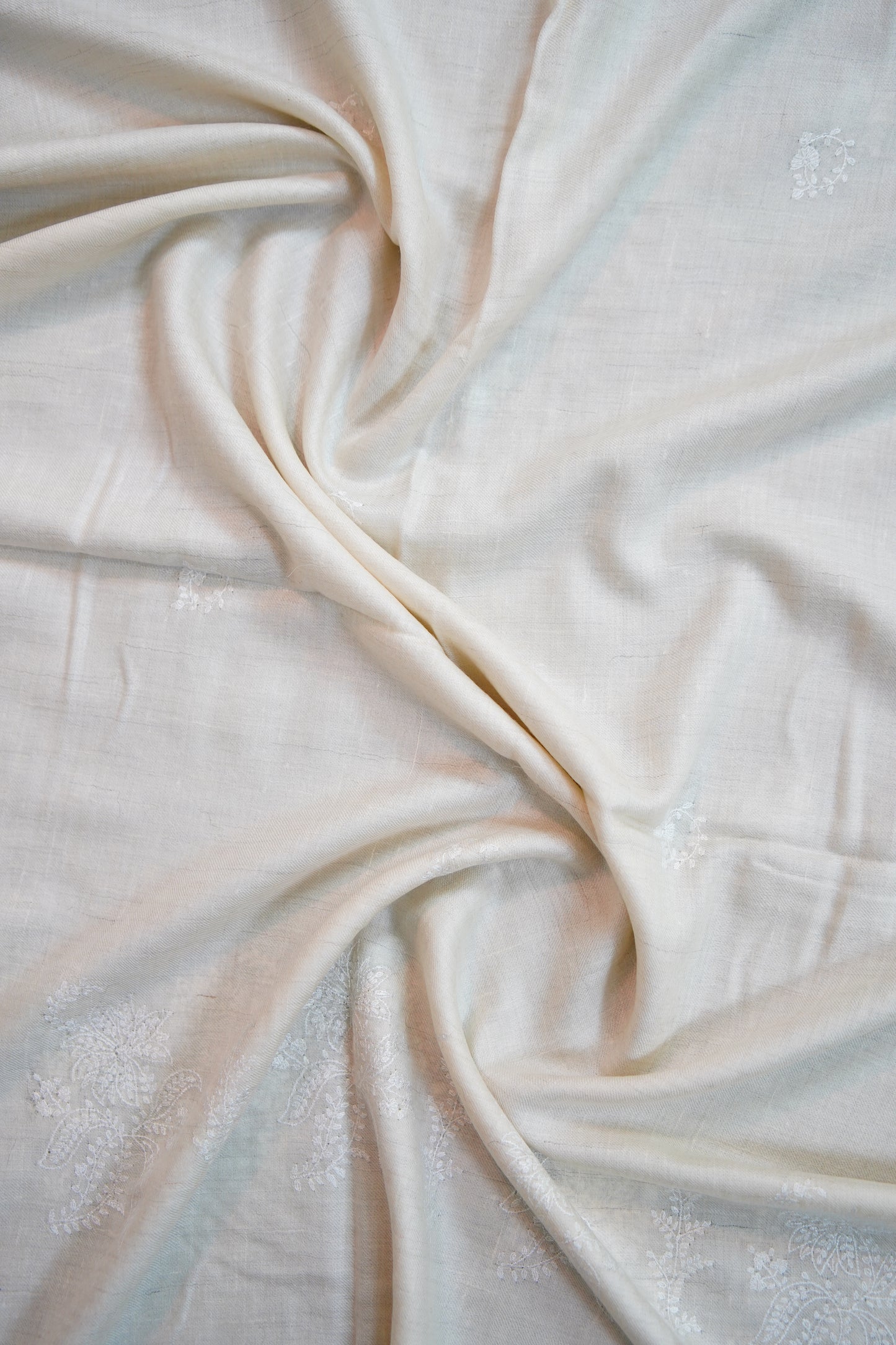 white on white GI embroidery pashmina stole 9687