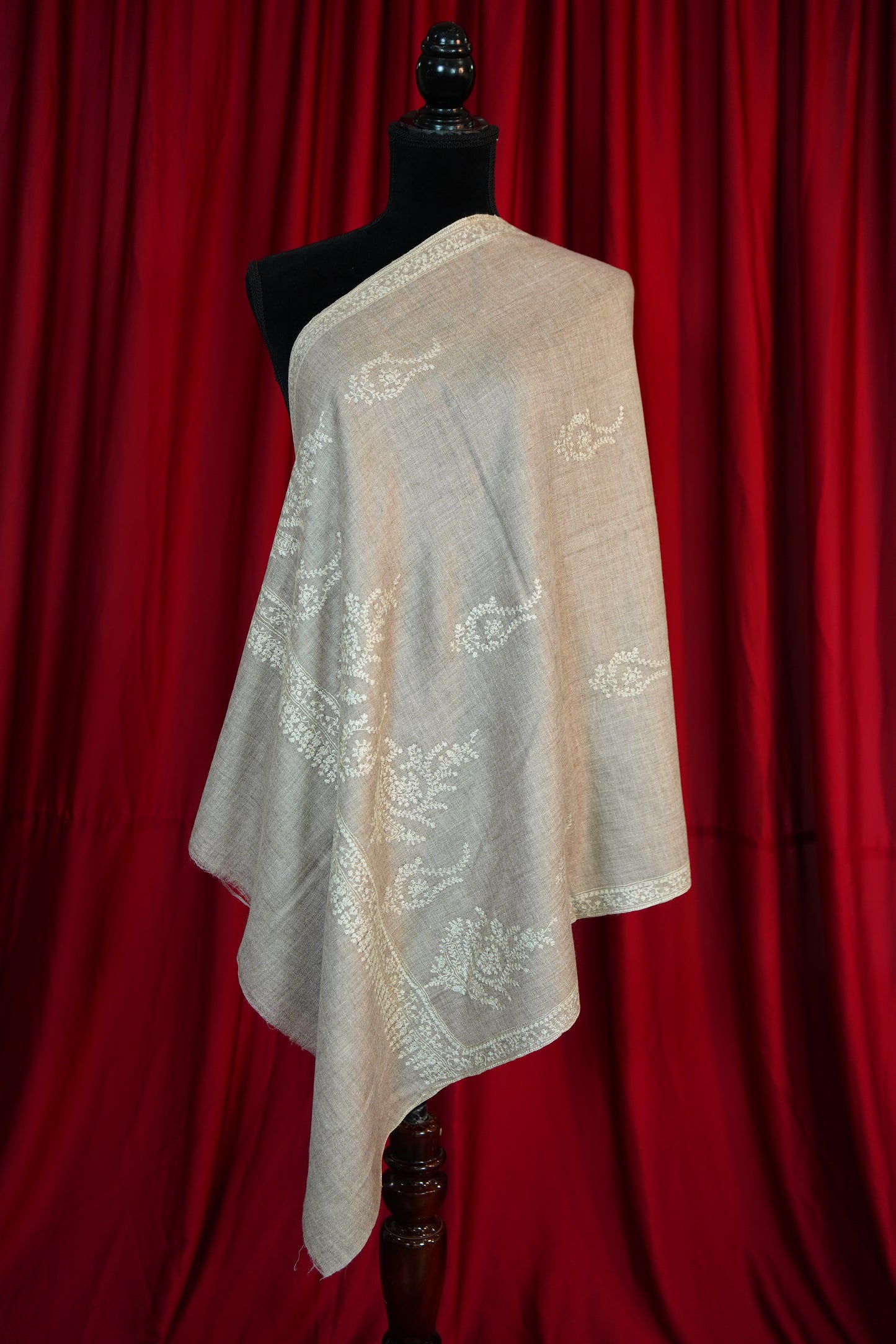 natural butis GI embroidery pashmina stole 9688