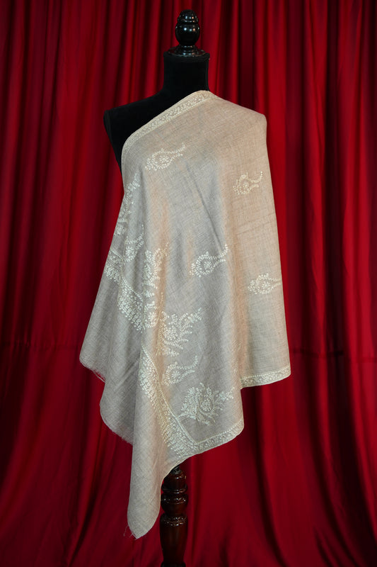 natural butis GI embroidery pashmina stole 9688