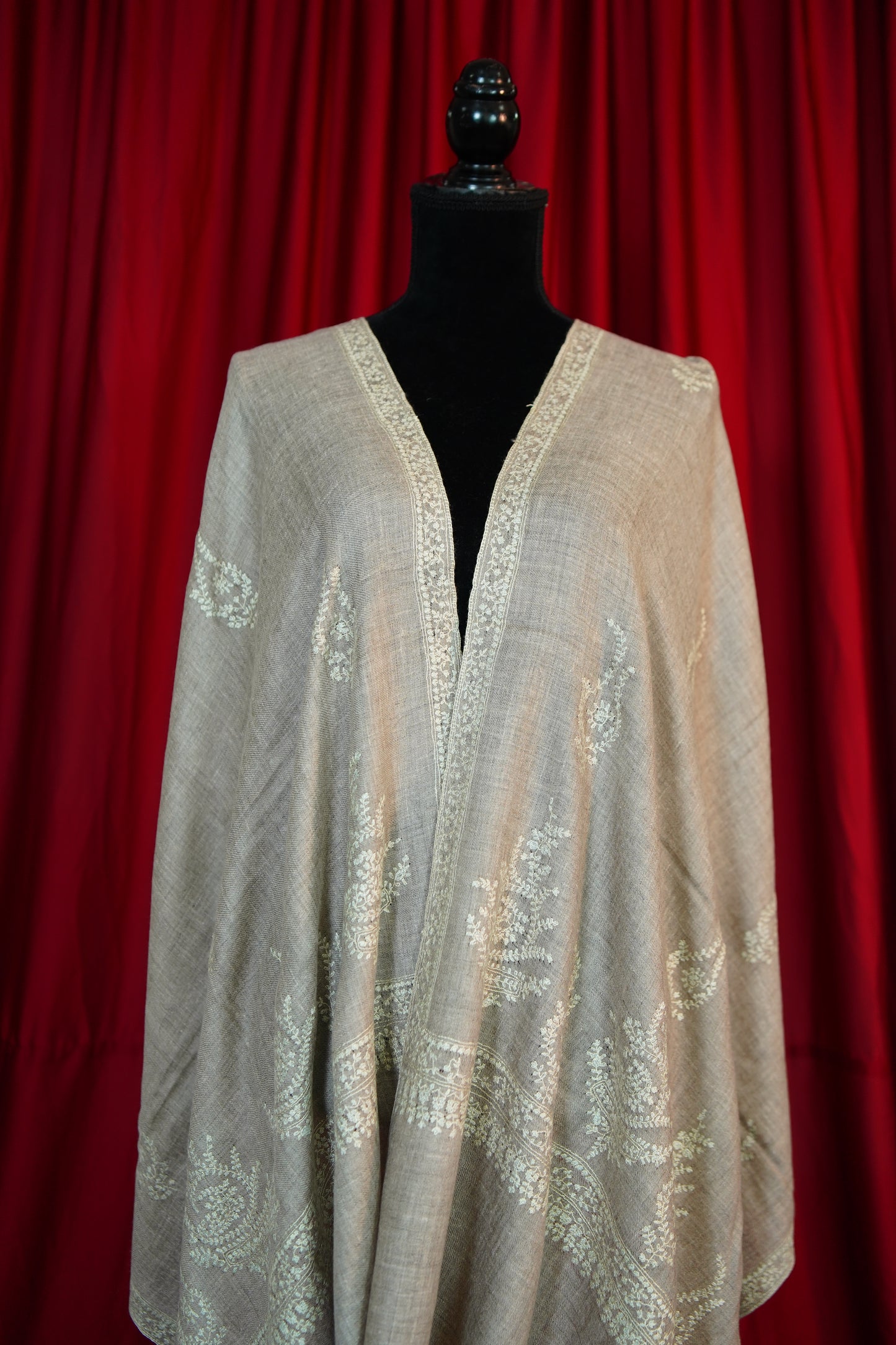 natural butis GI embroidery pashmina stole 9688