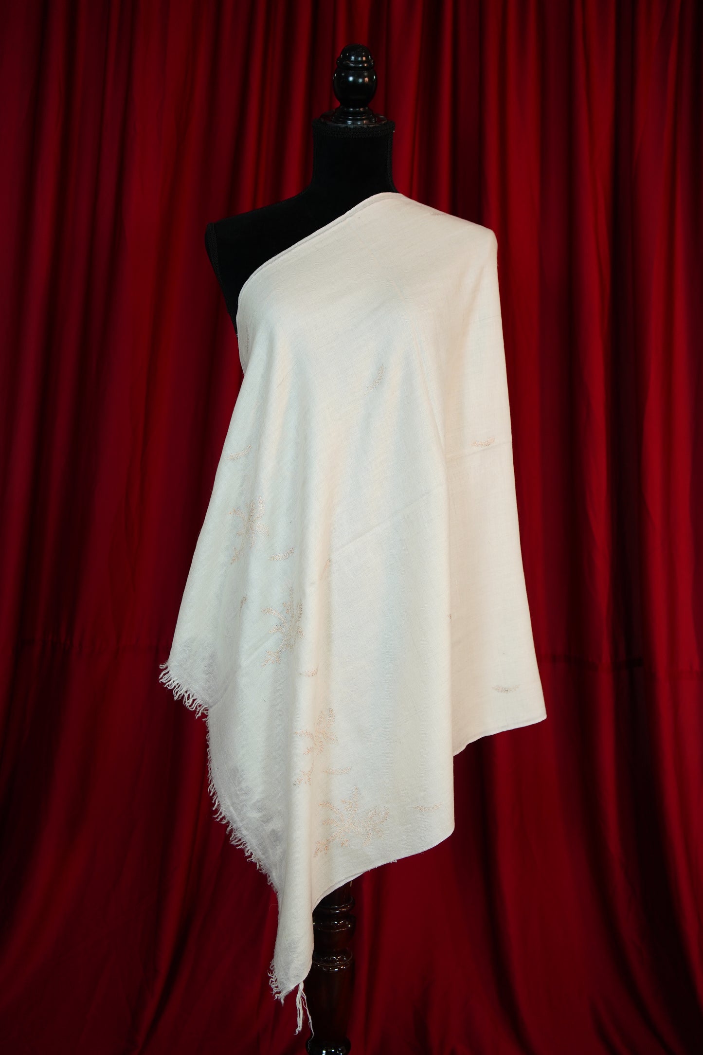 white GI embroidery pashmina stole 9690