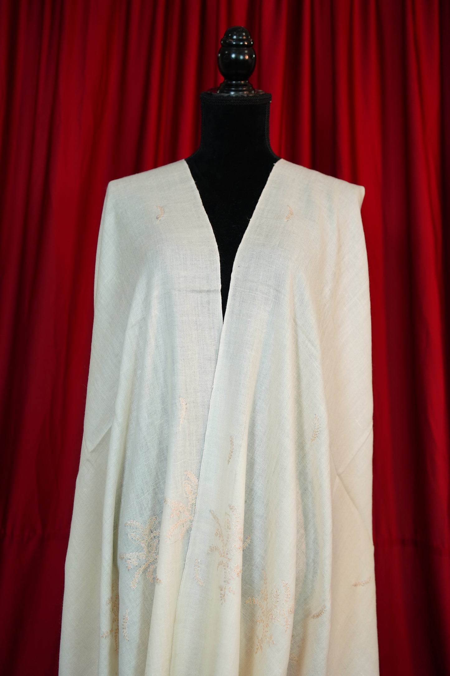 white GI embroidery pashmina stole 9690