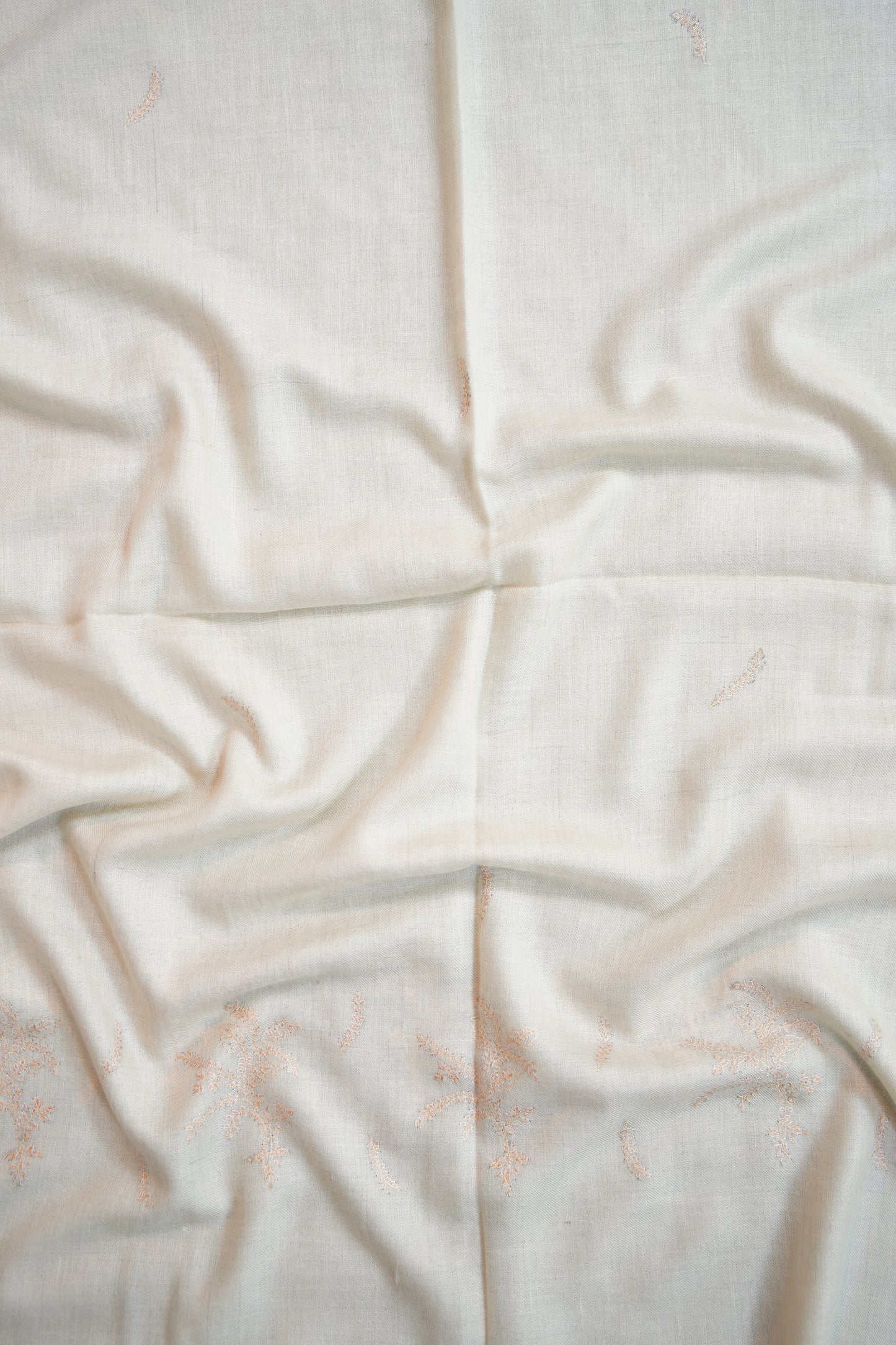 white GI embroidery pashmina stole 9690