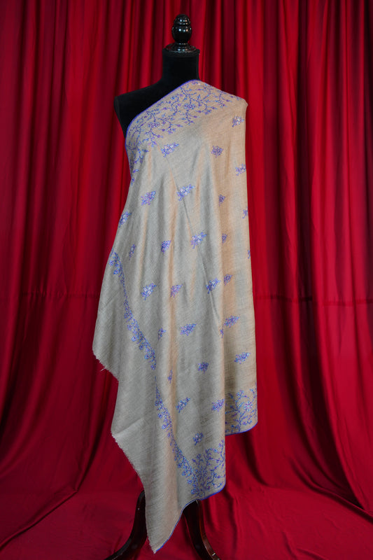 natural butis GI embroidery pashmina shawl 9693