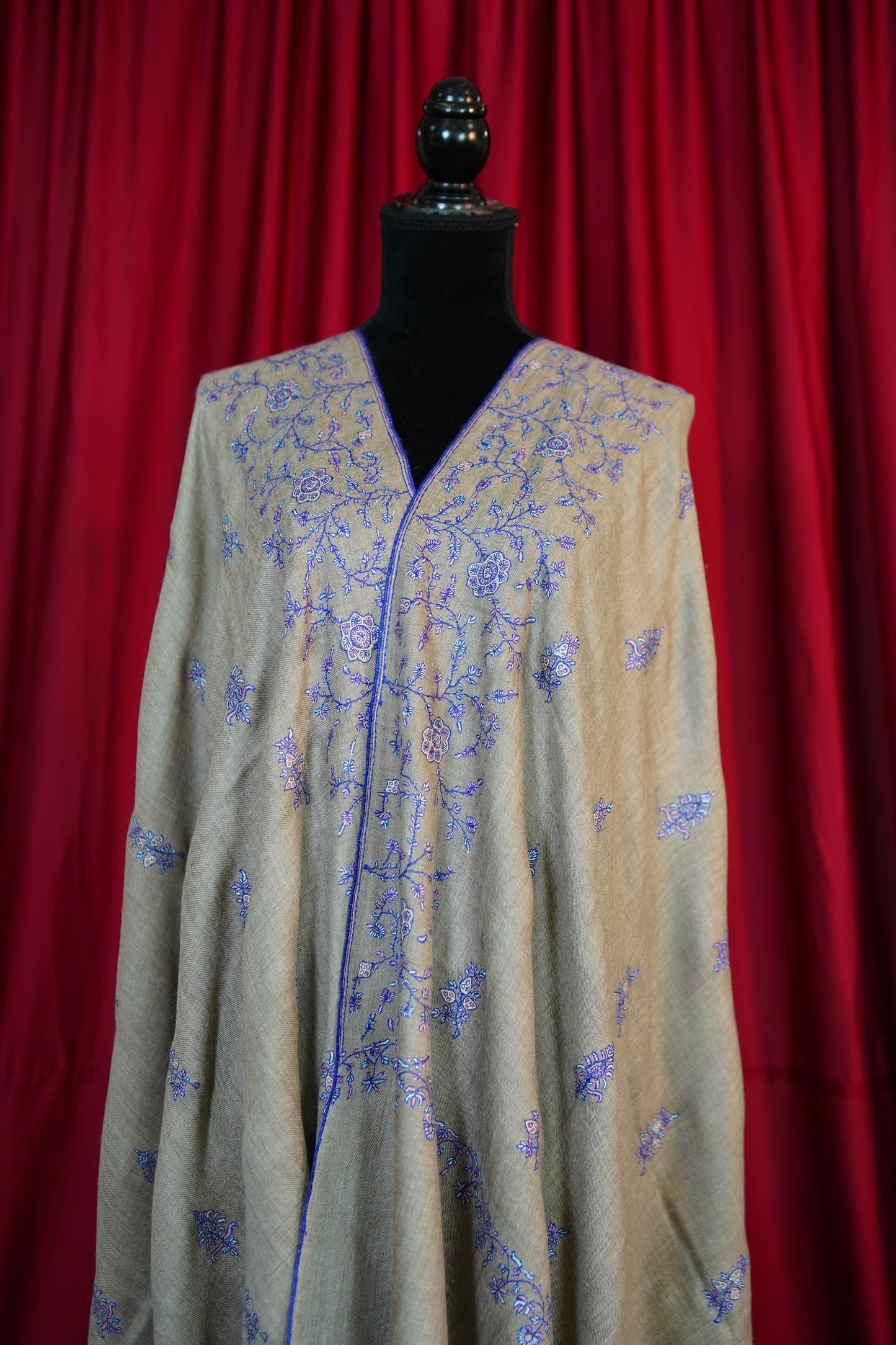 natural butis GI embroidery pashmina shawl 9693