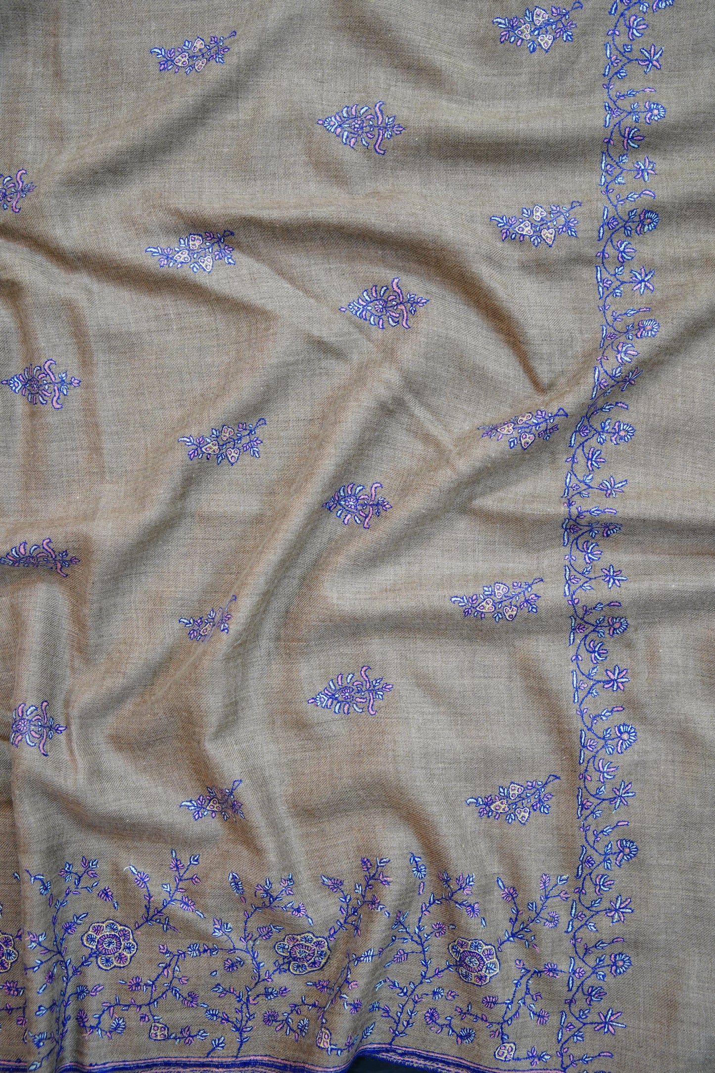 natural butis GI embroidery pashmina shawl 9693