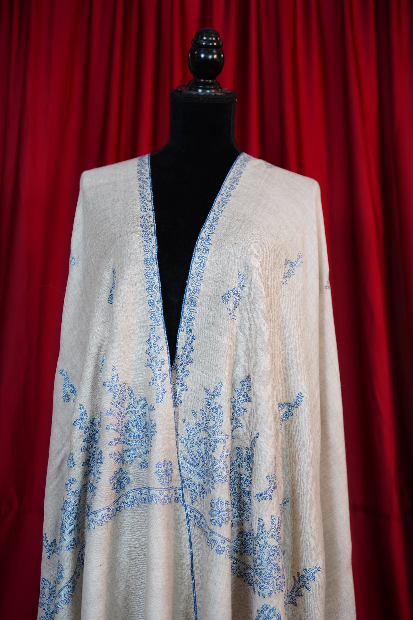 light natural GI embroidery pashmina shawl 9696