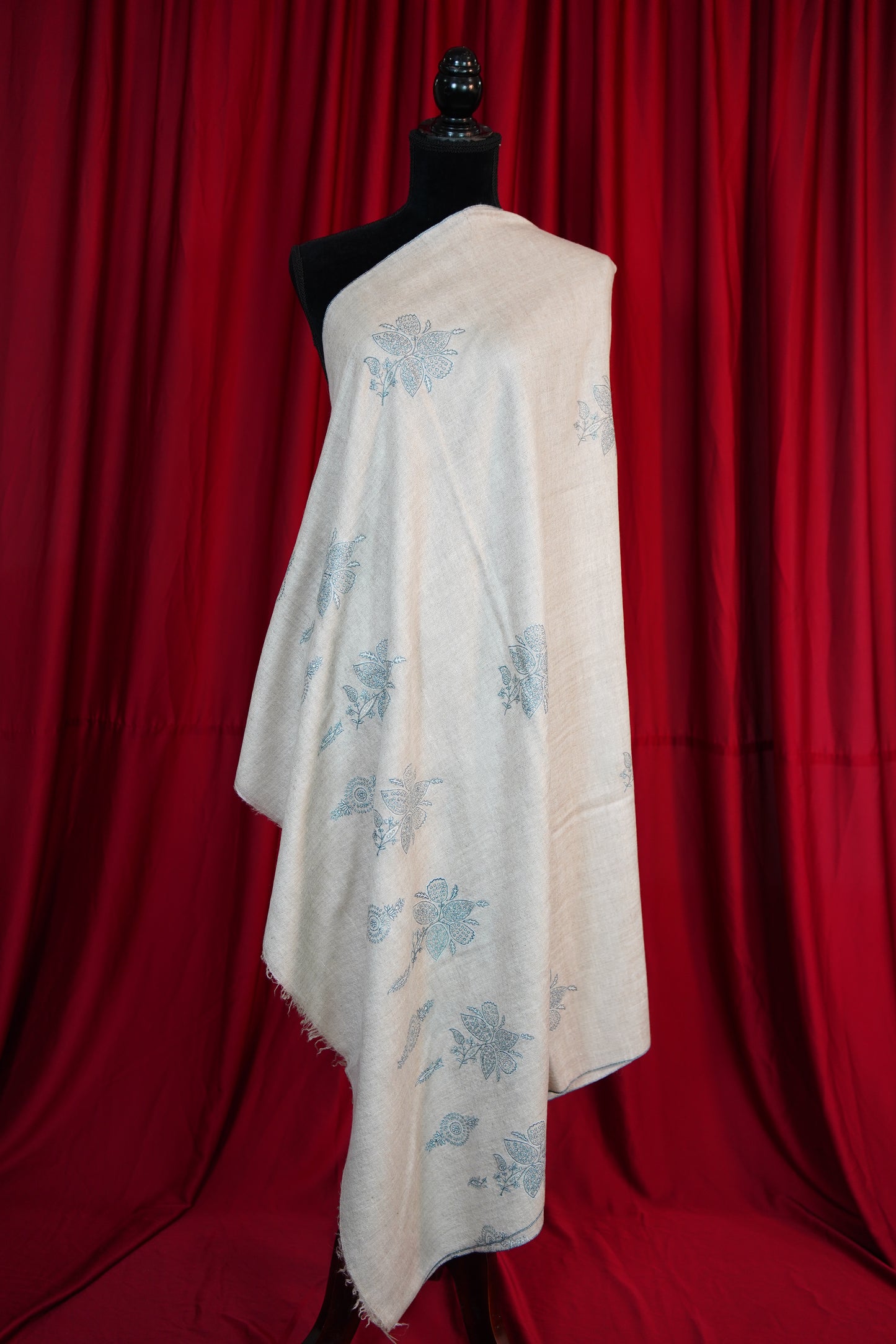 light natural butis GI embroidery pashmina shawl 9697