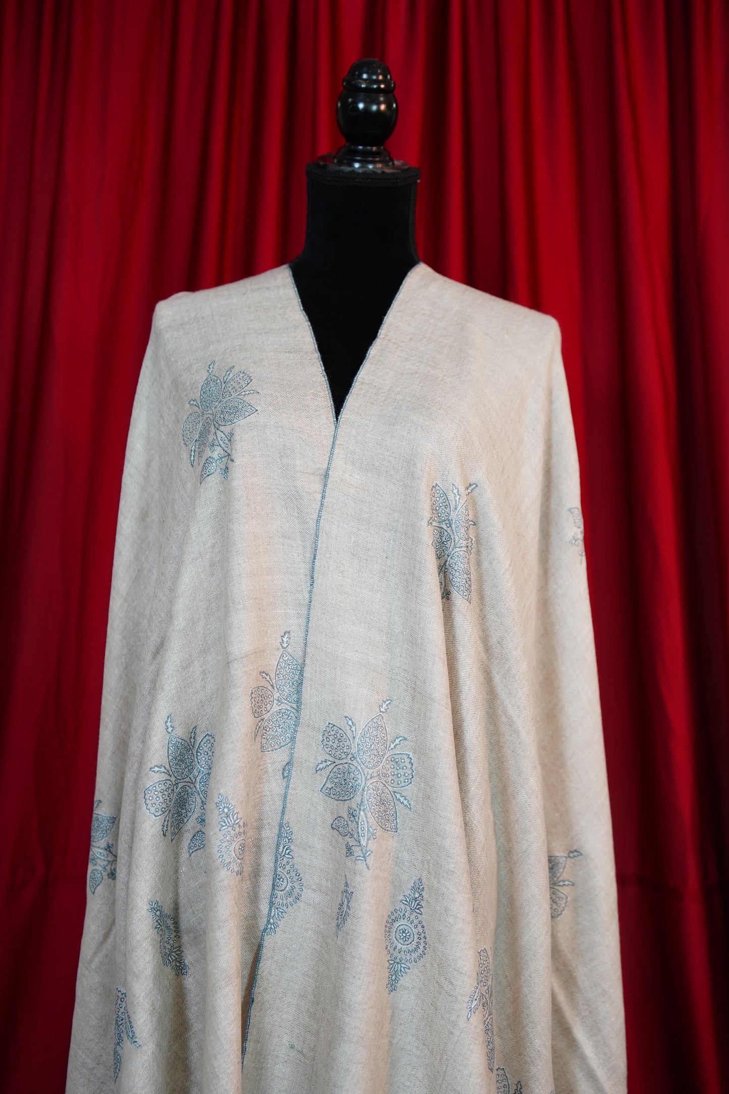 light natural butis GI embroidery pashmina shawl 9697