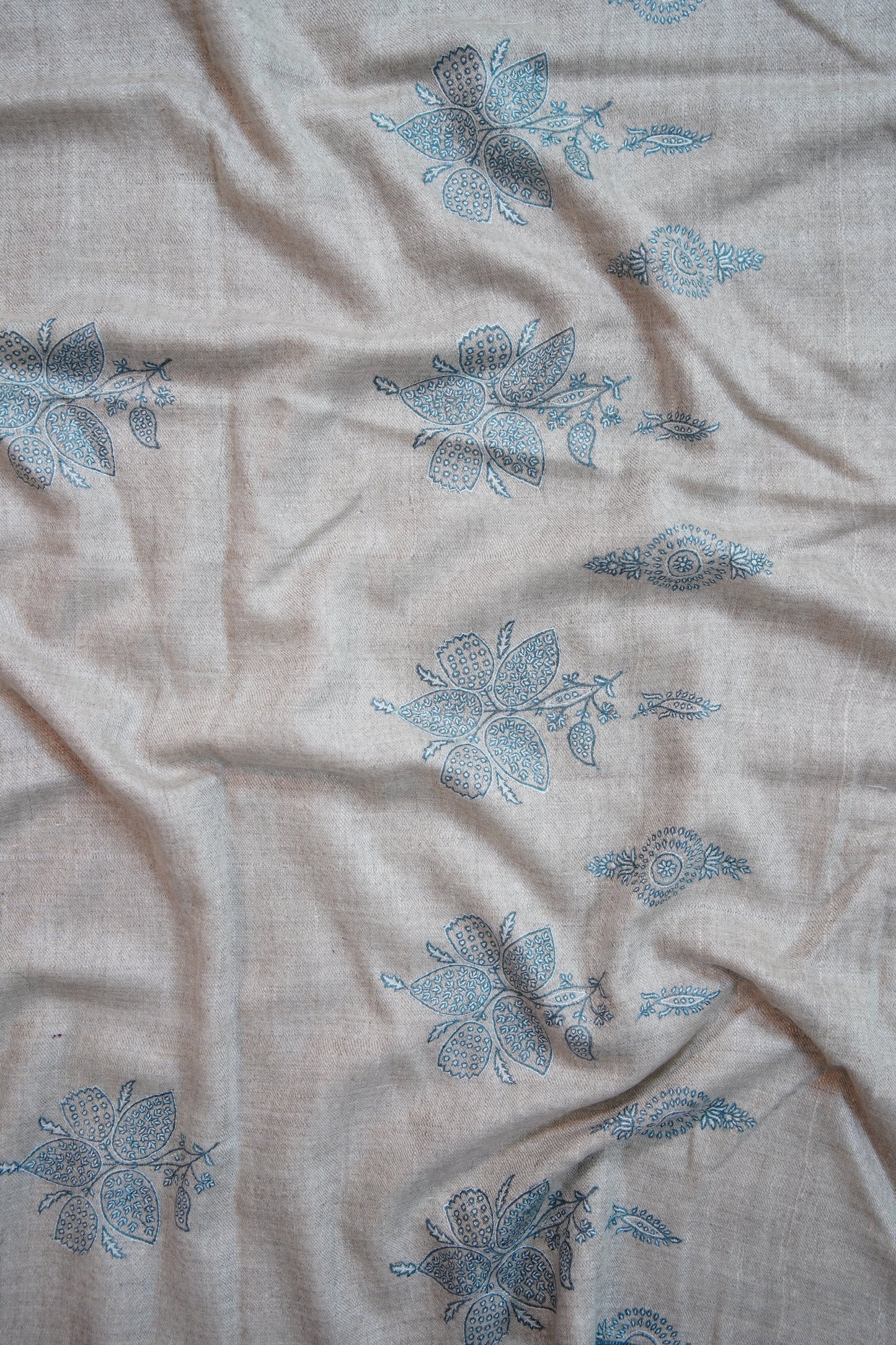 light natural butis GI embroidery pashmina shawl 9697