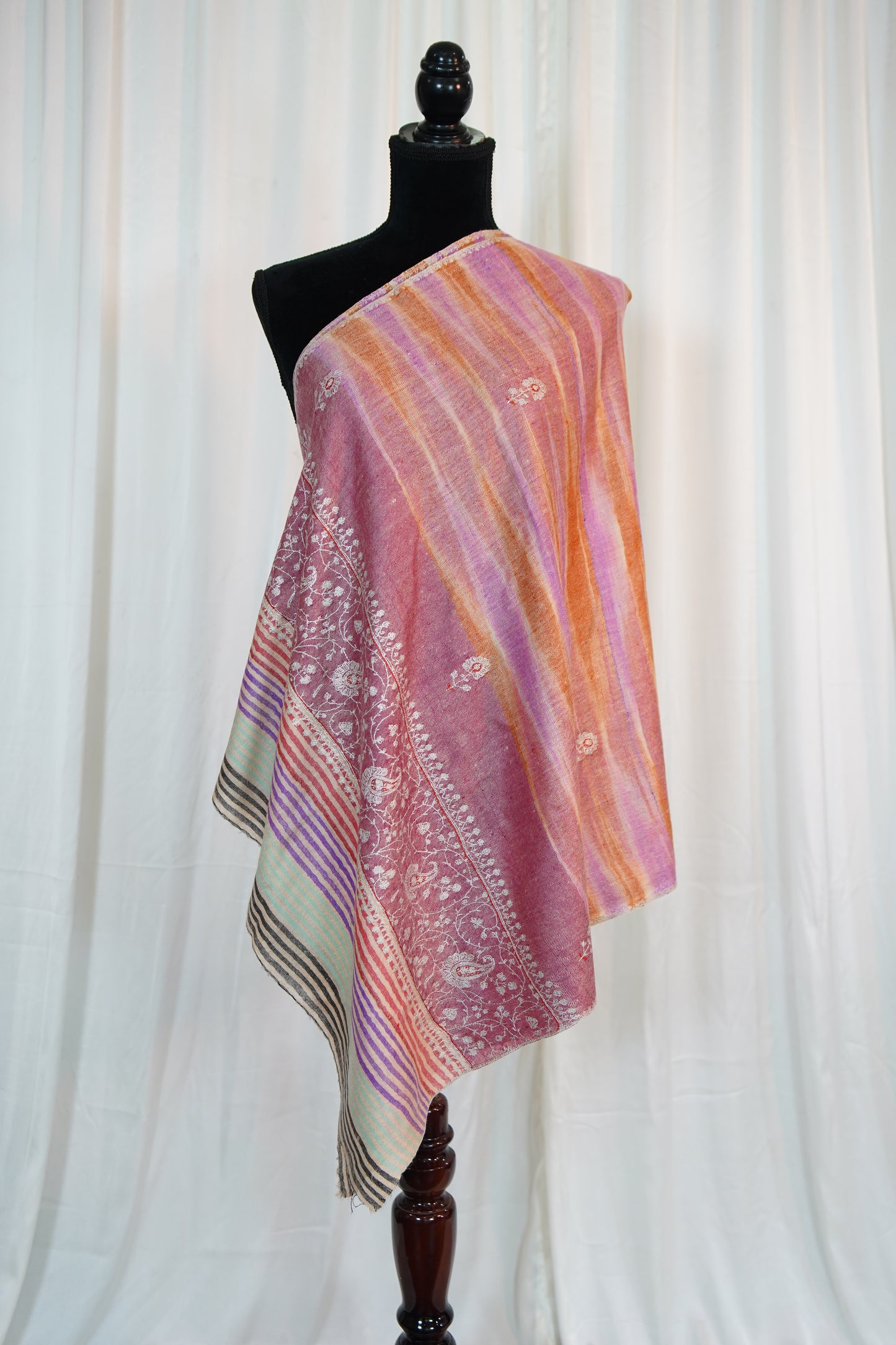 multicoloured ekat weave GI embroidery pashmina stole 9699