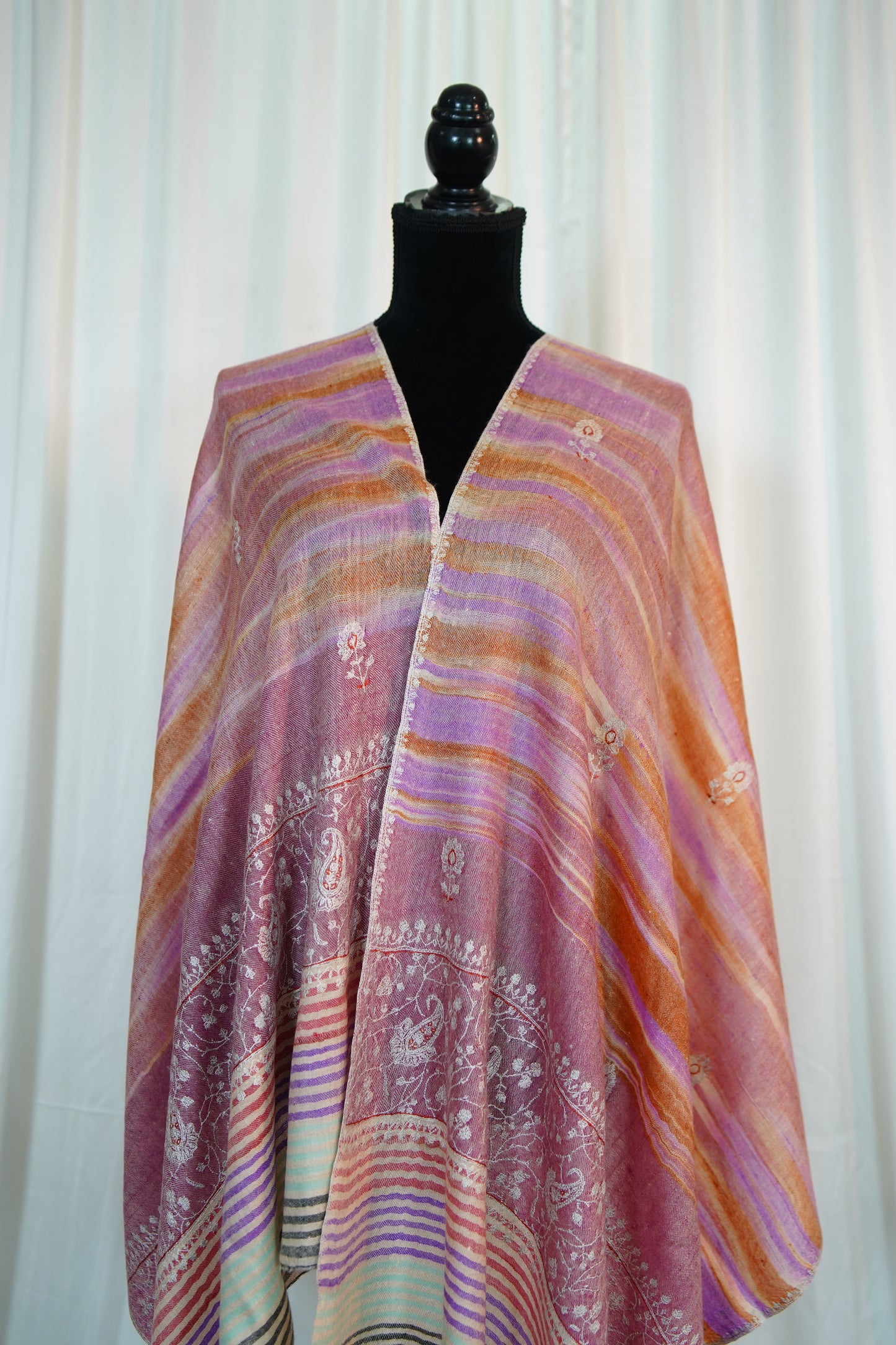 multicoloured ekat weave GI embroidery pashmina stole 9699