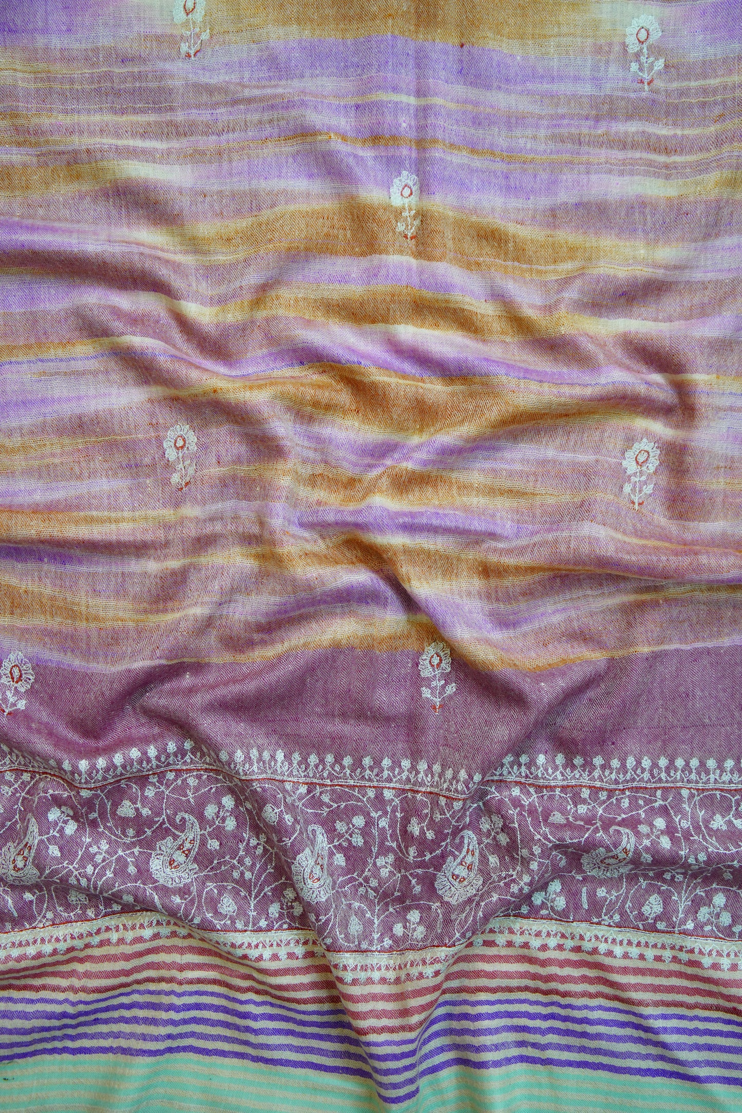 multicoloured ekat weave GI embroidery pashmina stole 9699