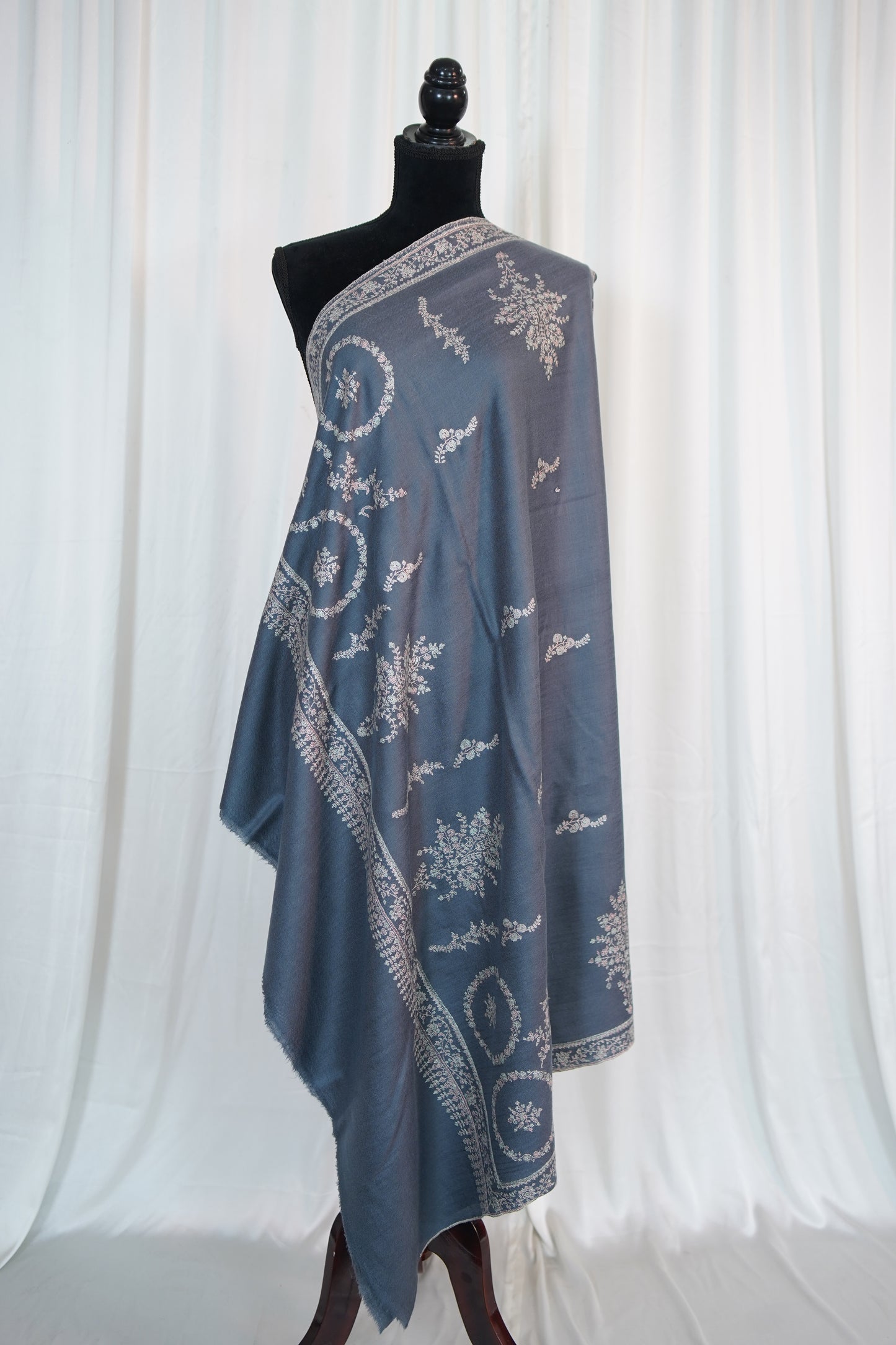 pigeon blue GI embroidery pashmina shawl 9700