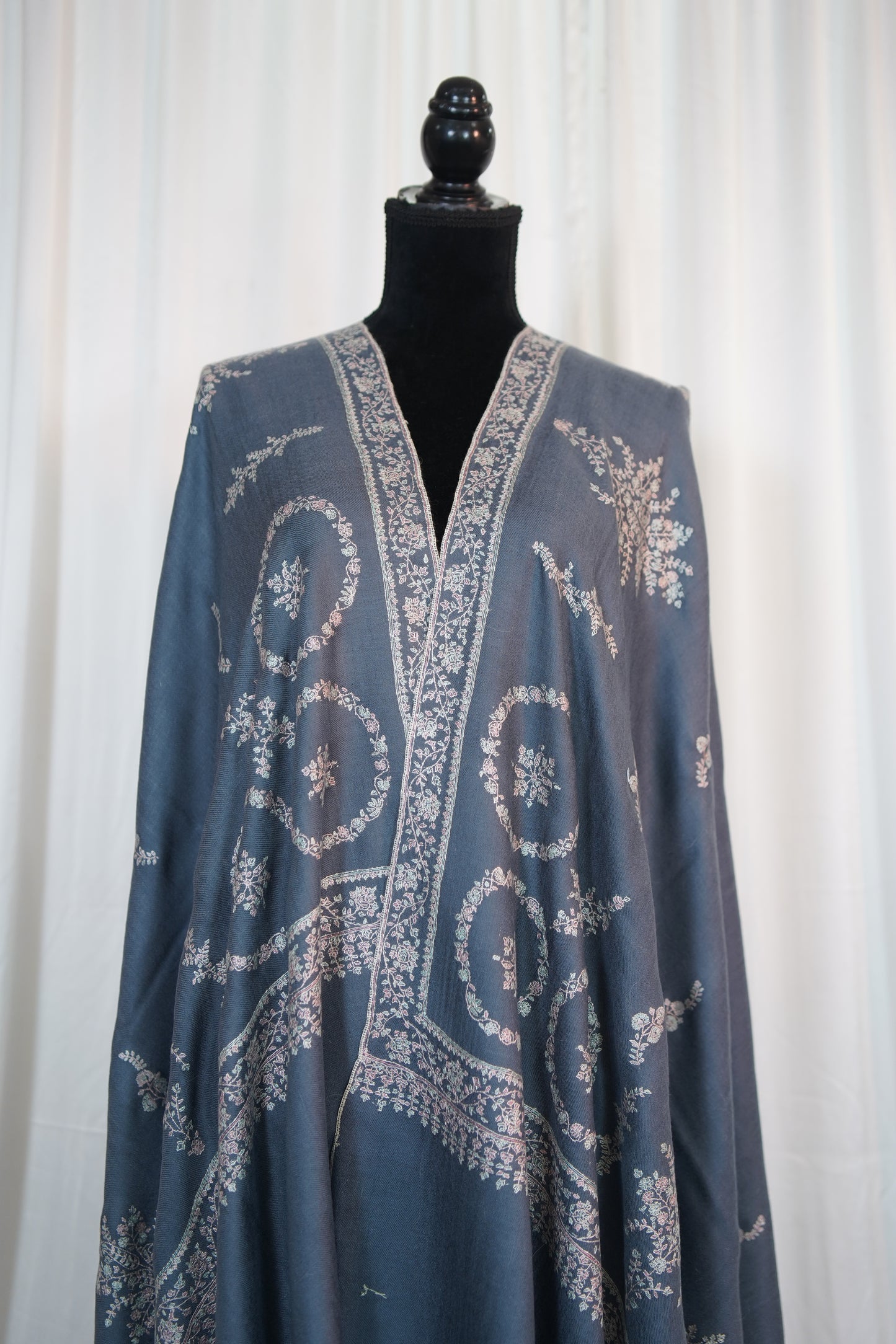 pigeon blue GI embroidery pashmina shawl 9700