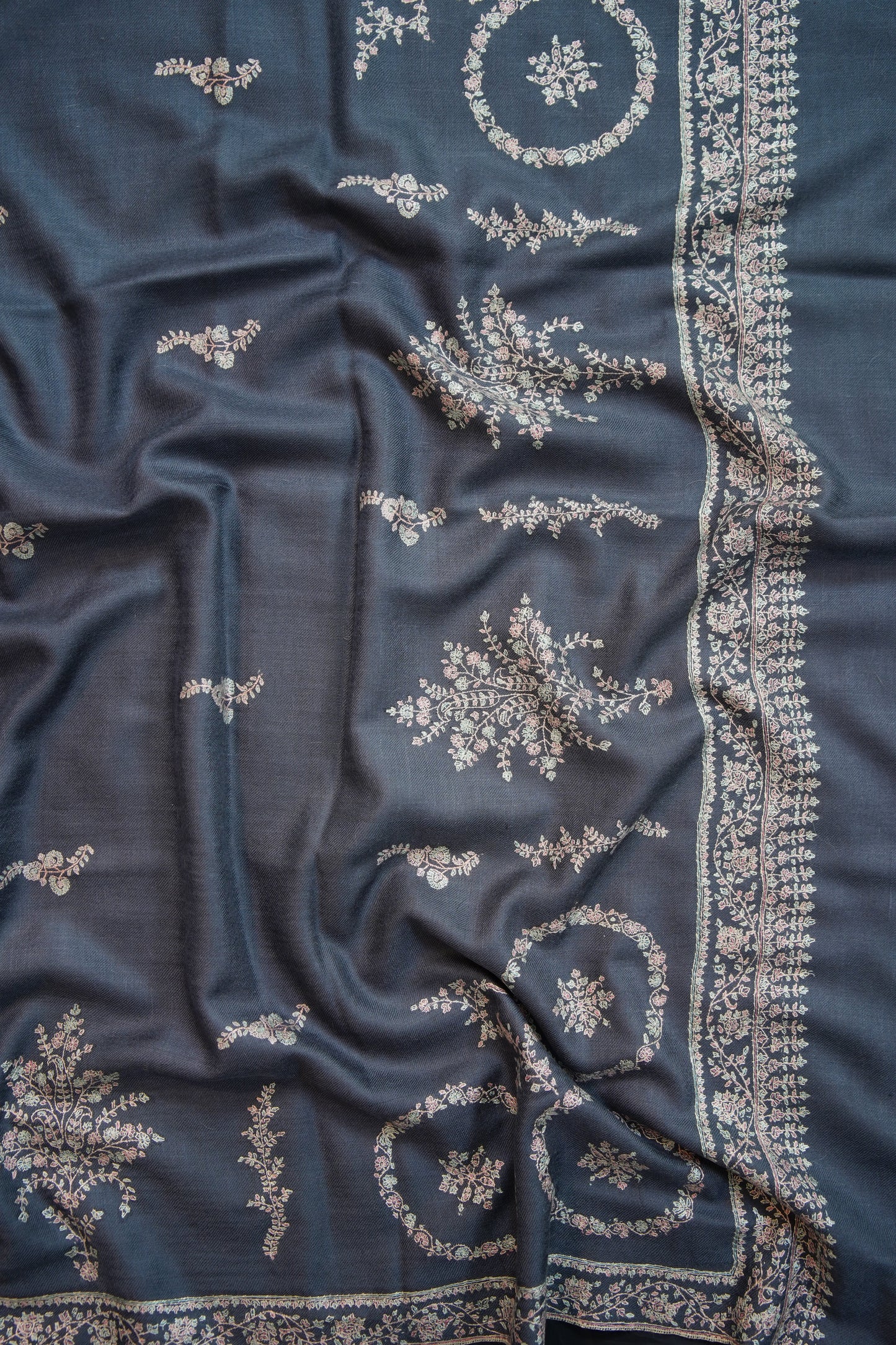 pigeon blue GI embroidery pashmina shawl 9700