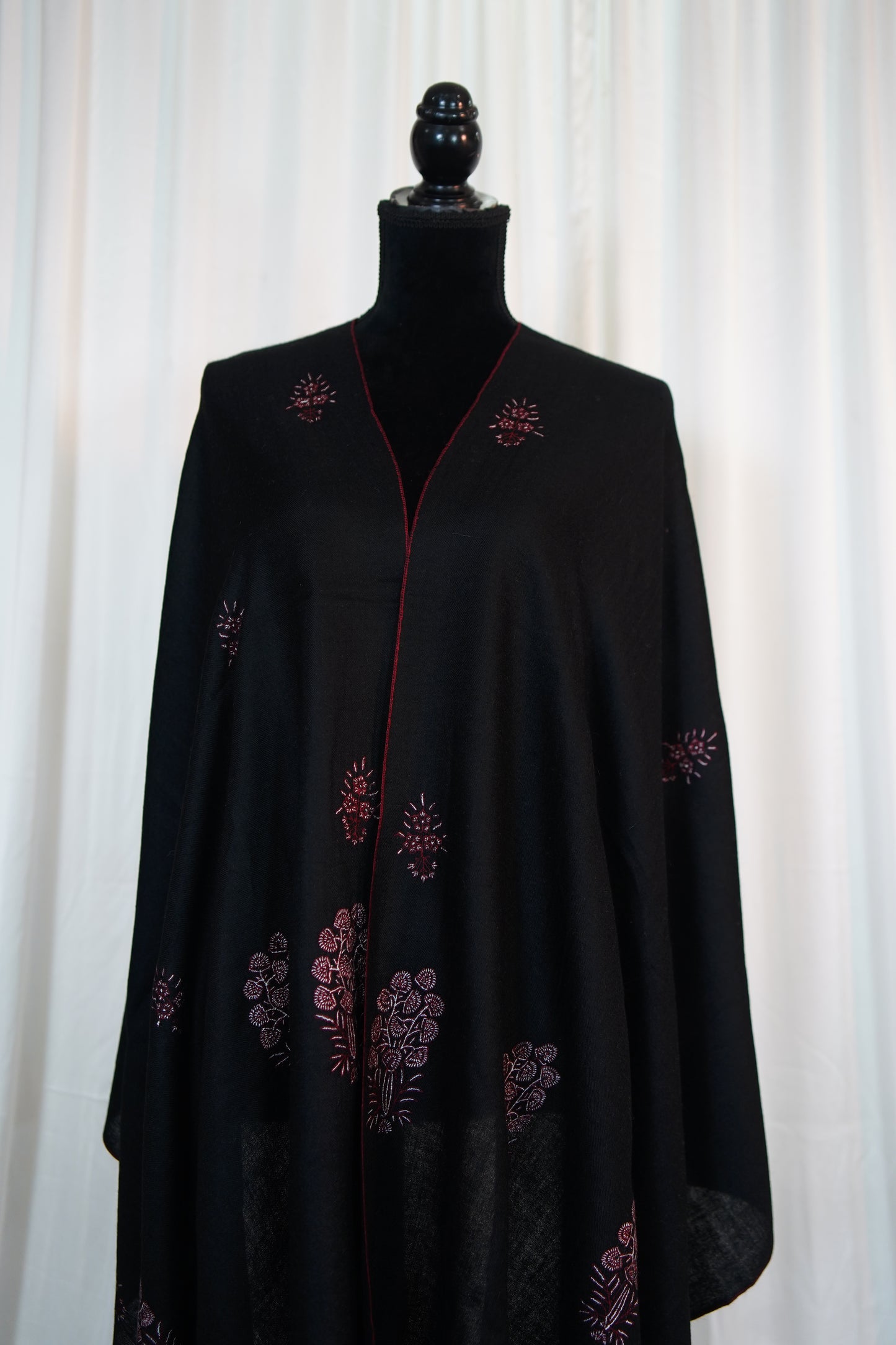 jet black butis GI embroidery pashmina stole 9701