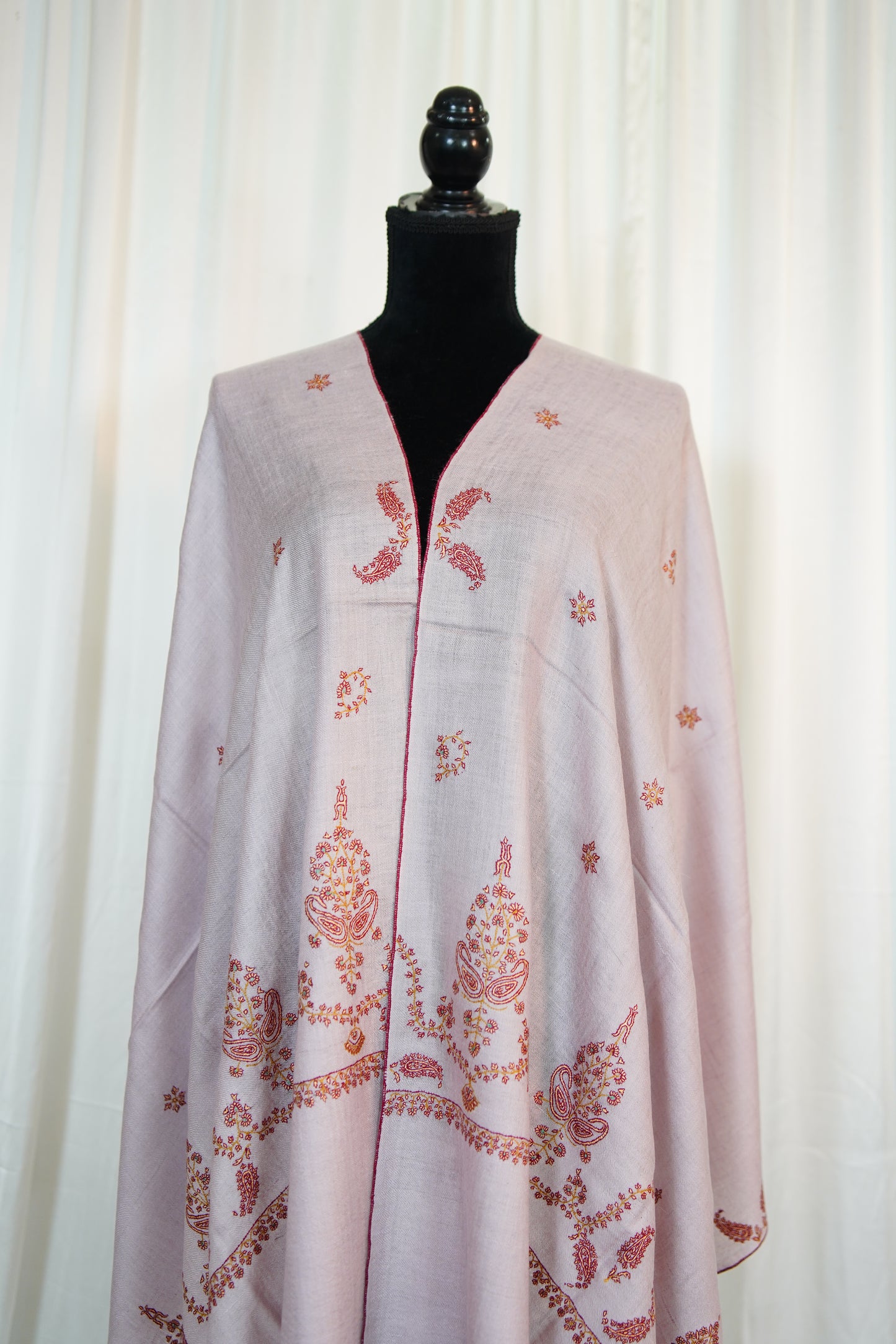 soft lavender GI butis embroidery pashmina stole 9702