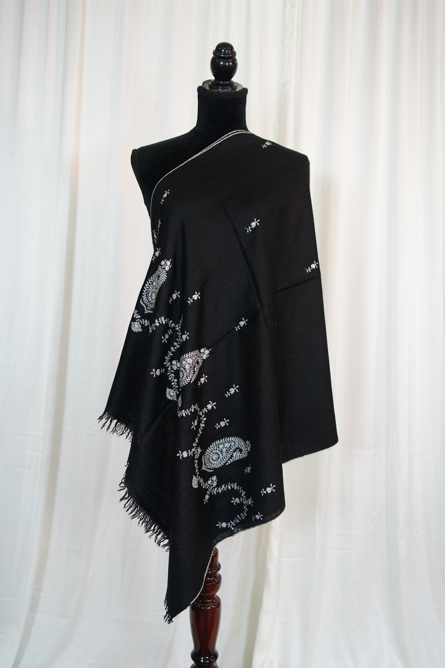 jet black GI embroidery pashmina stole 9704
