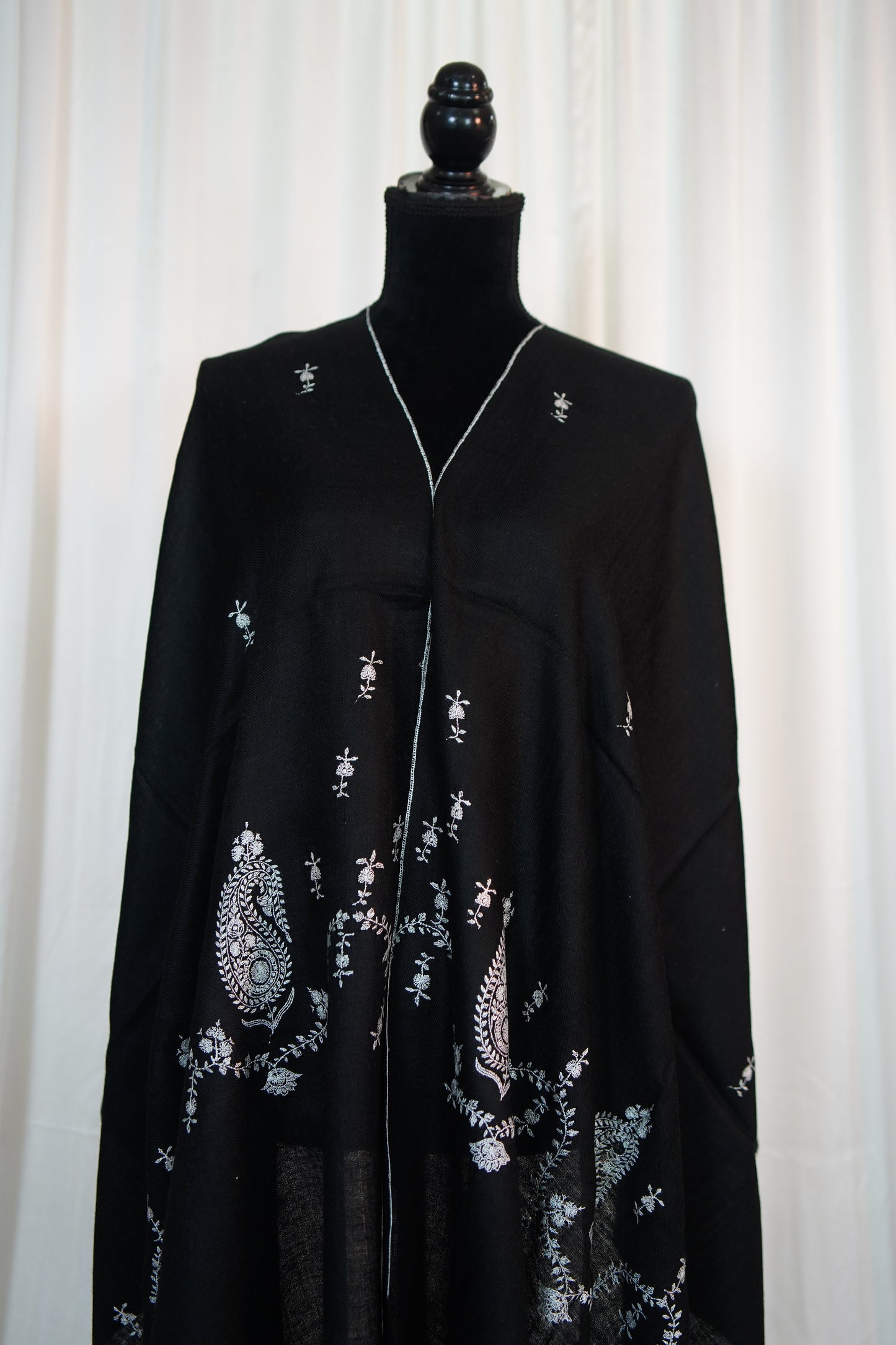 jet black GI embroidery pashmina stole 9704