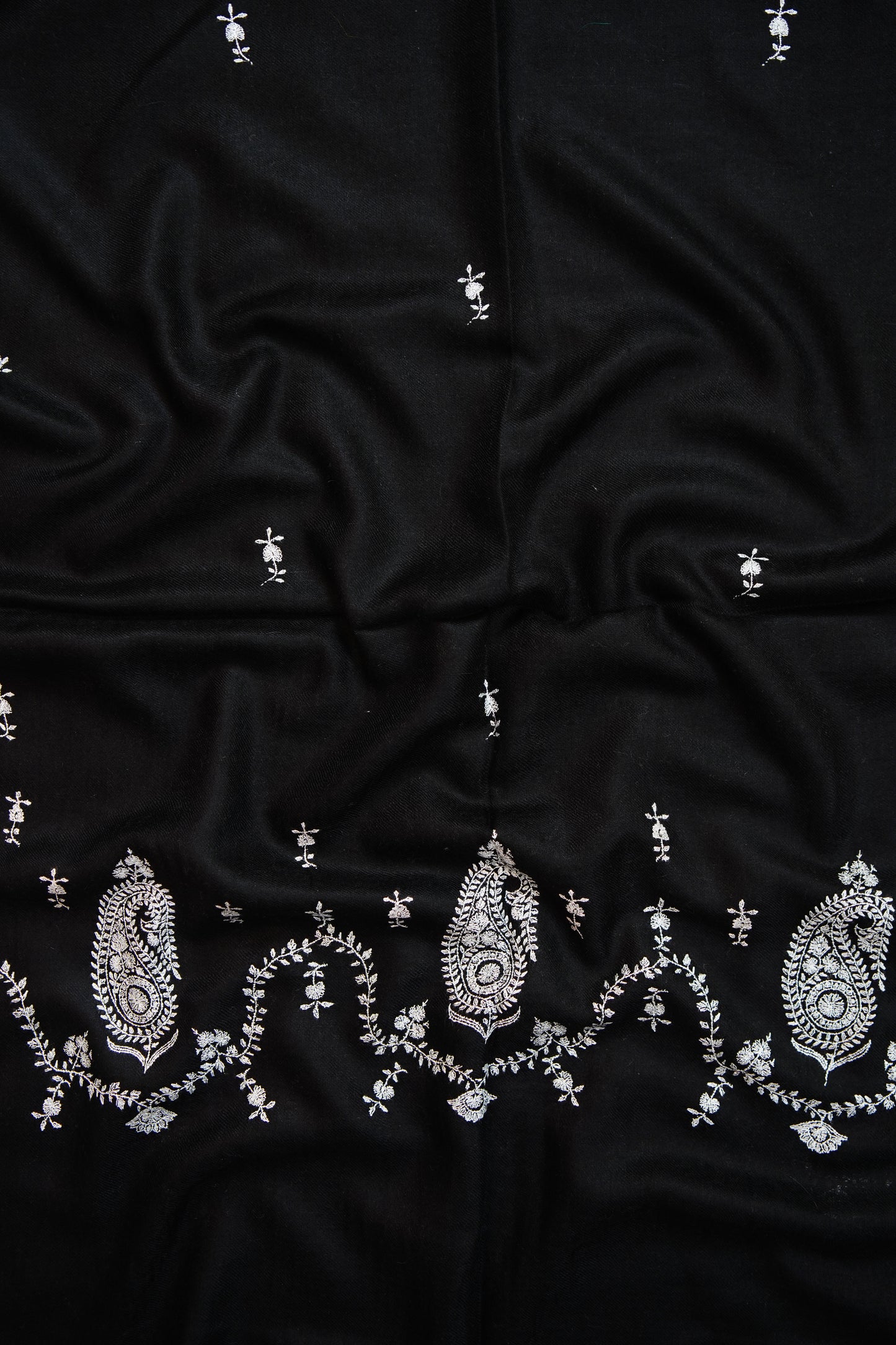 jet black GI embroidery pashmina stole 9704