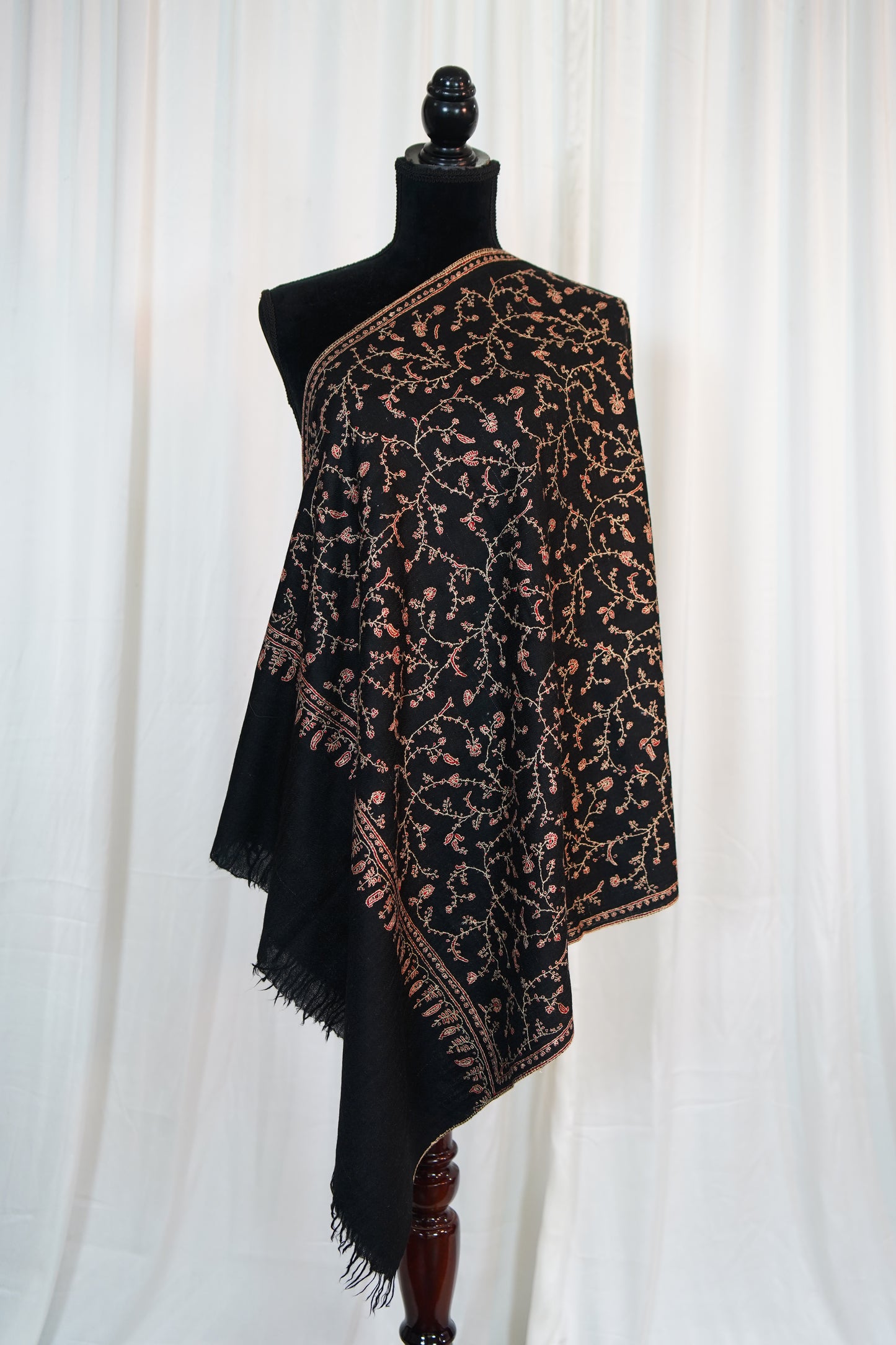 black jaali GI embroidery pashmina stole 9705