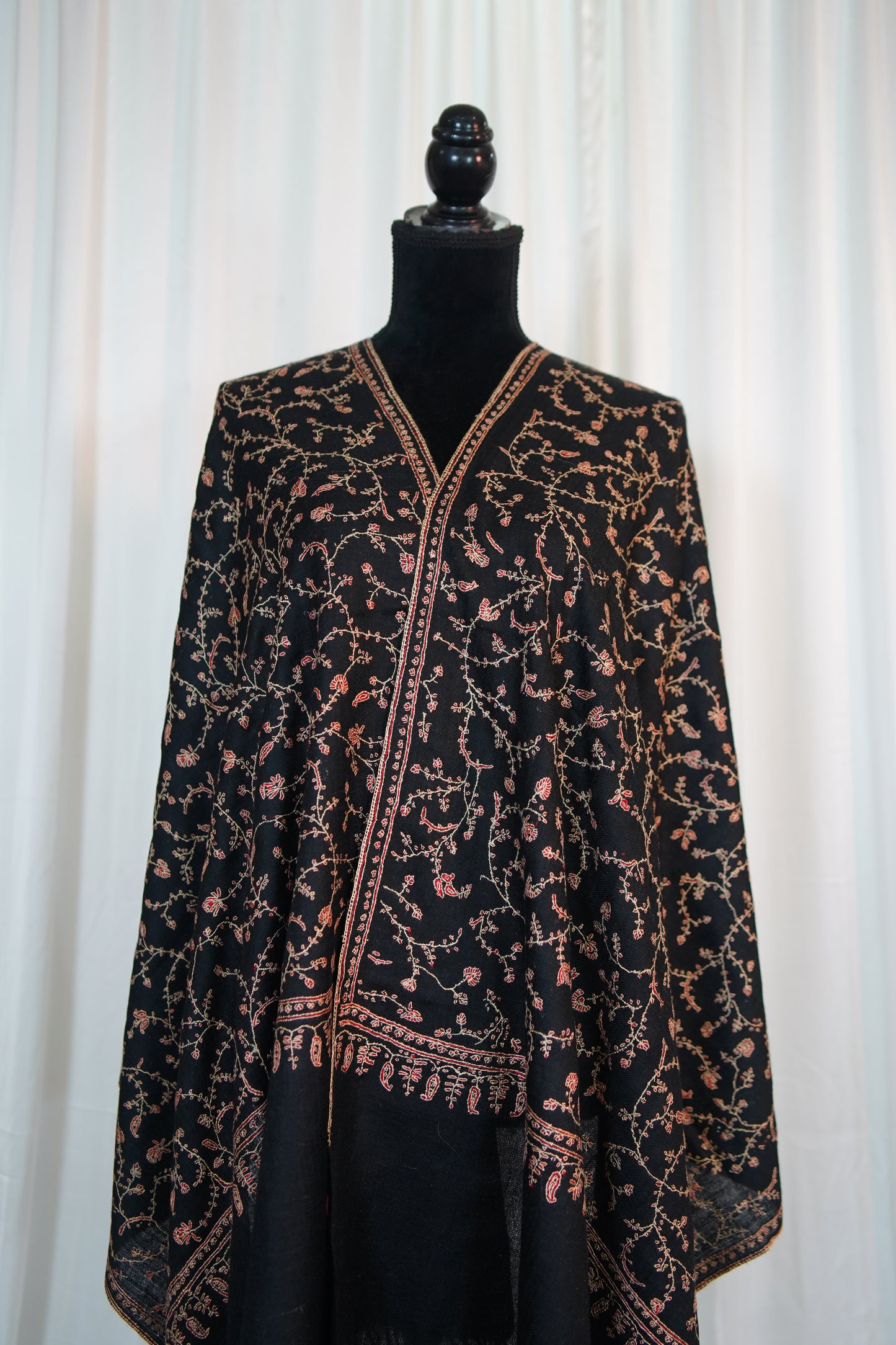 black jaali GI embroidery pashmina stole 9705